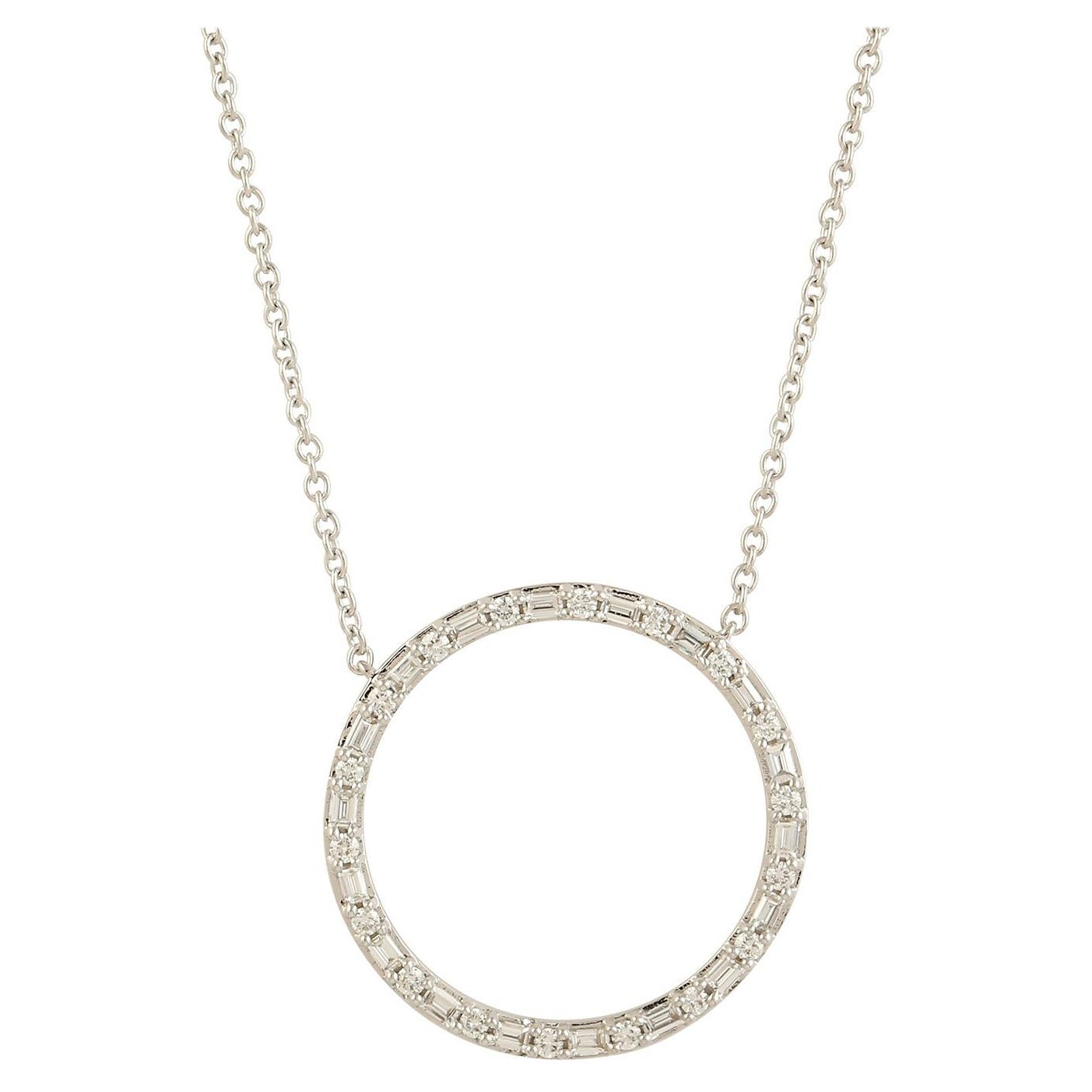 Kreis des Lebens Halskette mit Baguette-Diamanten aus 18 Karat Weißgold