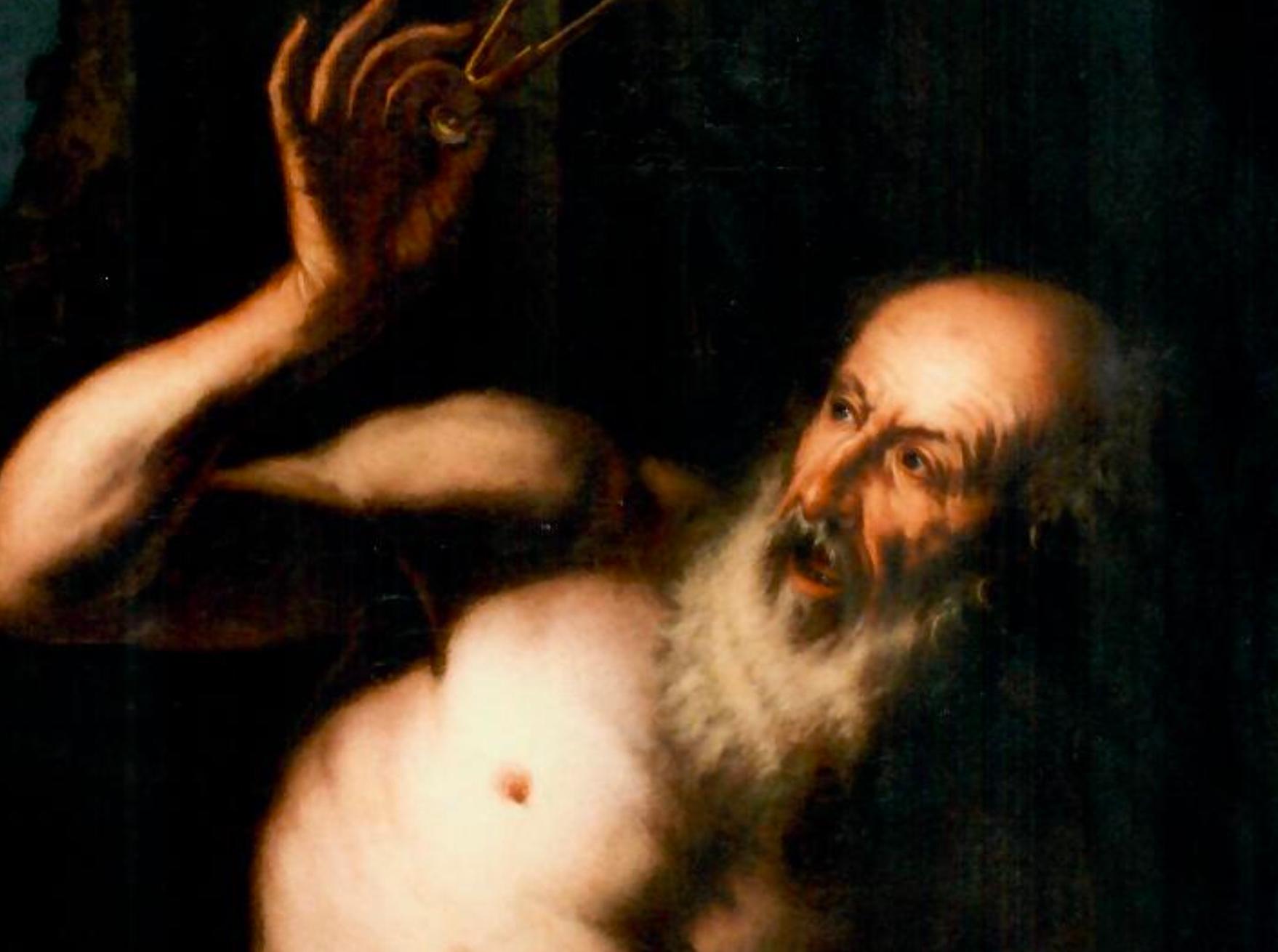 Filosofo Euclide, Ritratto di uomo, Pittura antica, Arte barocca - Painting di Circle of Luca Giordano (Naples, 1634 - 1705)