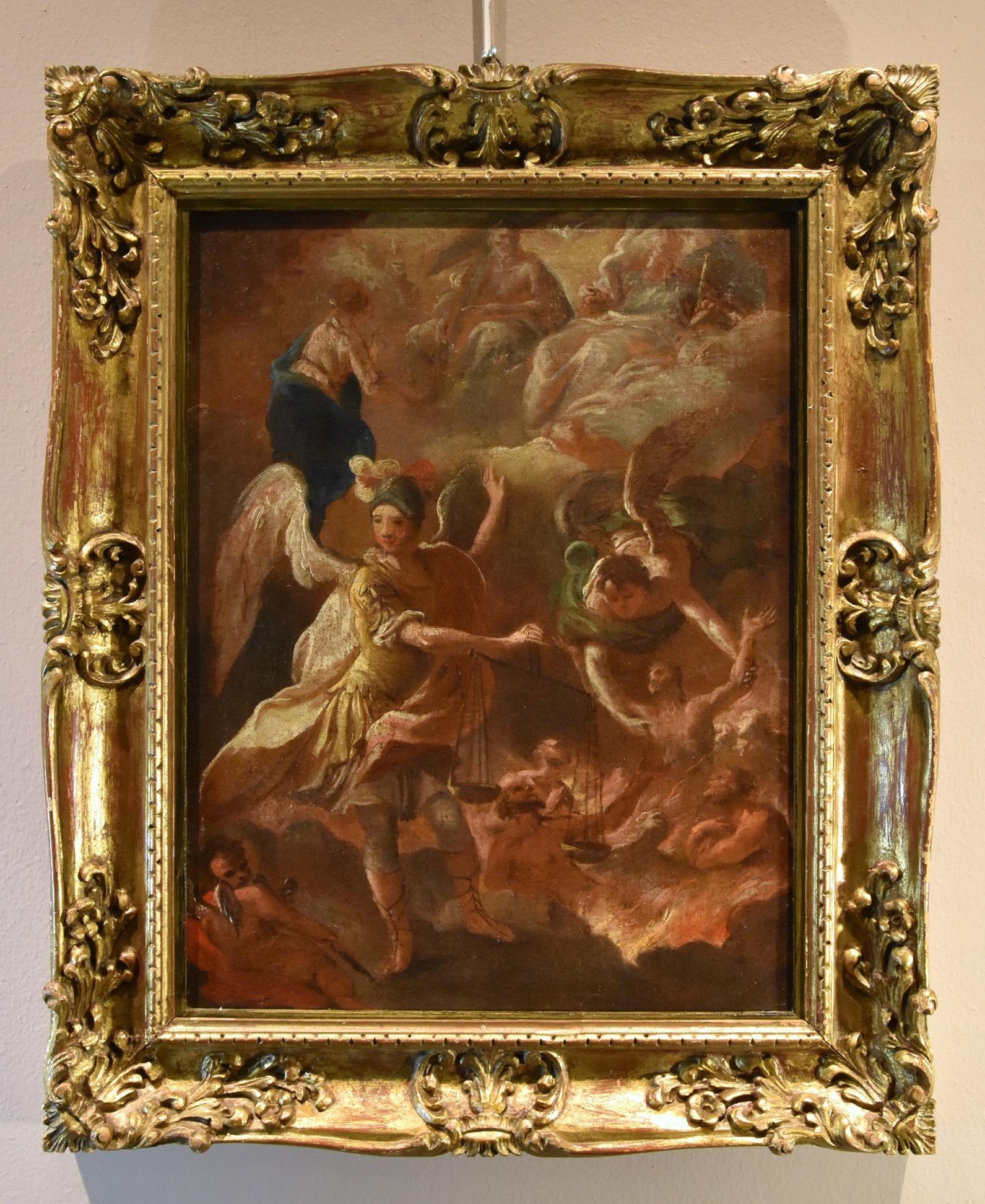Psicostasia Arcangelo Michele Giordano Dipinto del XVII secolo Olio su tela Italia - Painting Antichi maestri di Circle of Luca Giordano (Naples, 1634 - 1705)