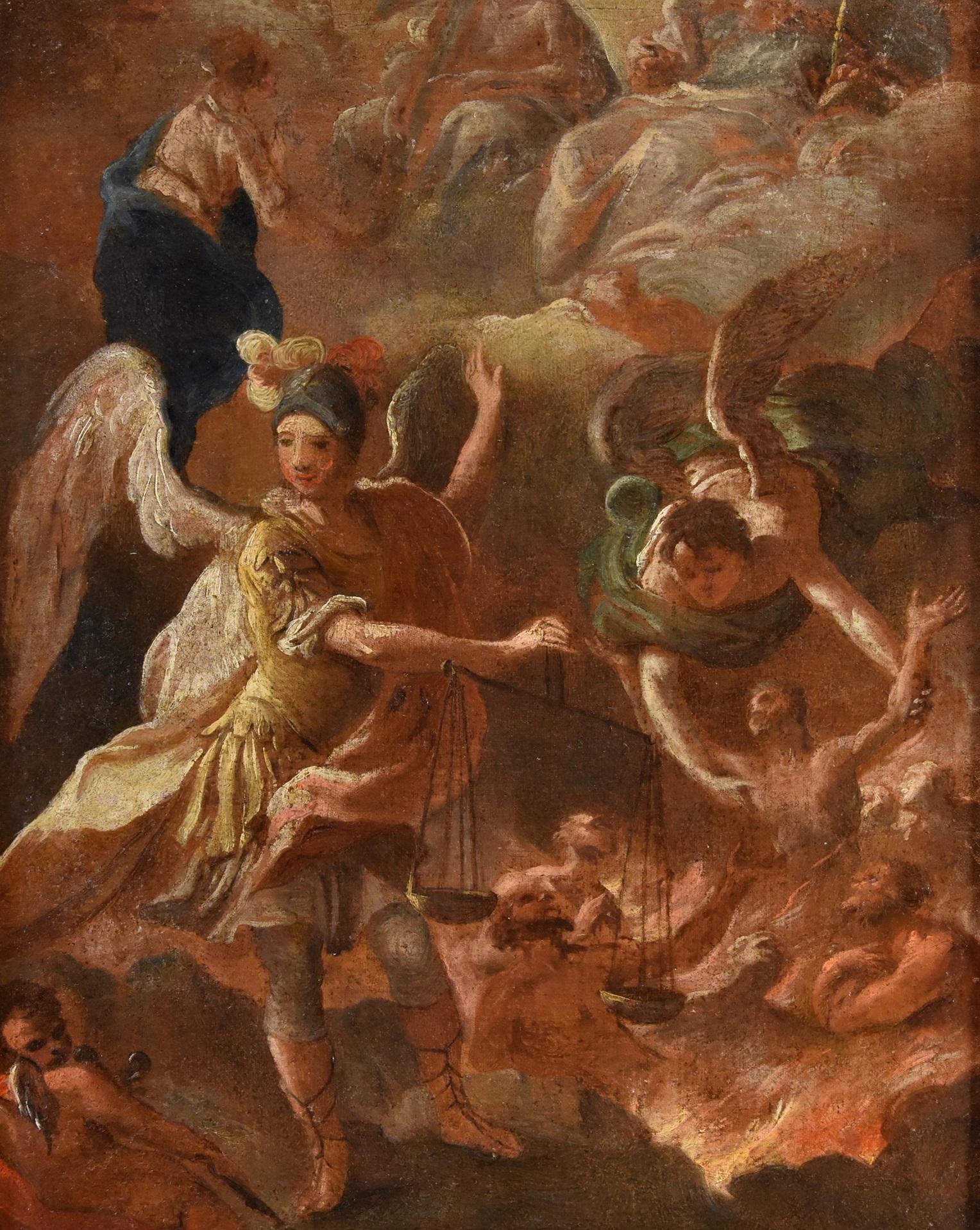 Psicostasia Arcangelo Michele Giordano Dipinto del XVII secolo Olio su tela Italia in vendita 2