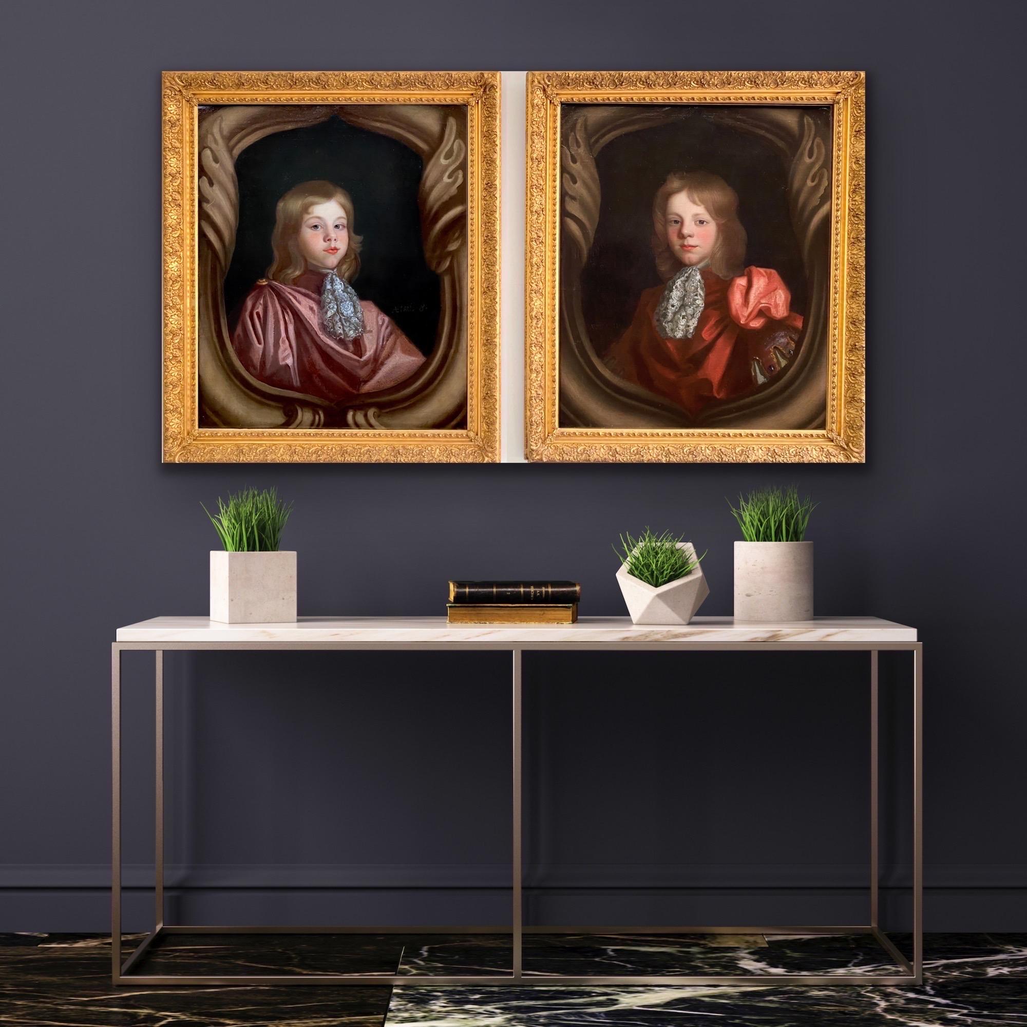 Pair of 17th century British Portraits of the brothers Baronet Stapleton English - Painting by (Circle of) Mary Beale