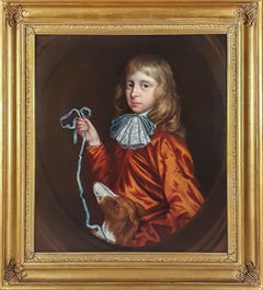 Portrait of a Boy and Pet Dog c.1680, Antique oil on Canvas Painting