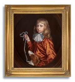 Portrait of a Young Gentleman and Pet Dog c.1680, Vintage oil on Canvas Painting