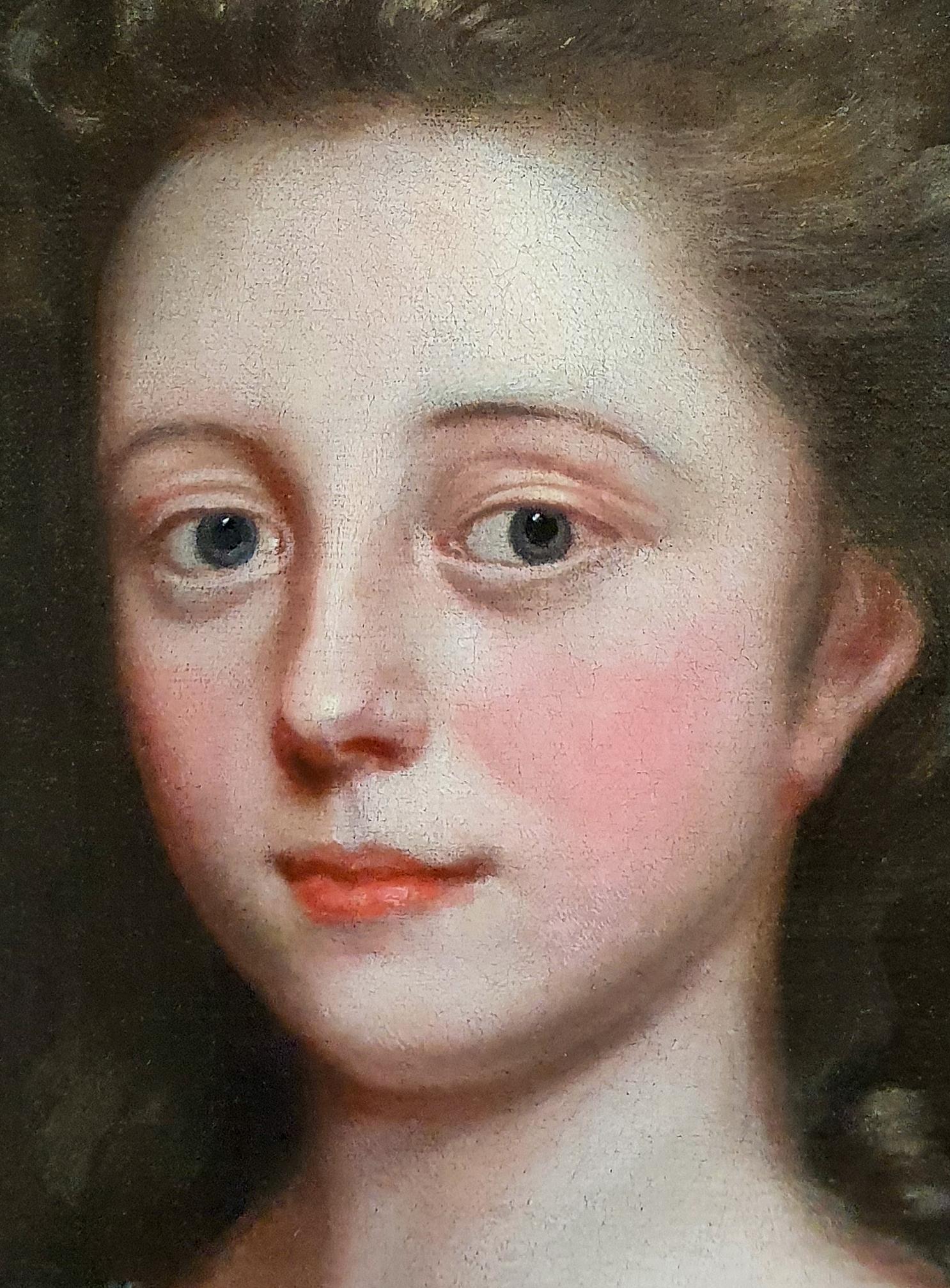 Portrait of a Young Lady in a Russet Dress with Blue Wrap c.1680’s; Mary Beale - Old Masters Painting by (Circle of) Mary Beale