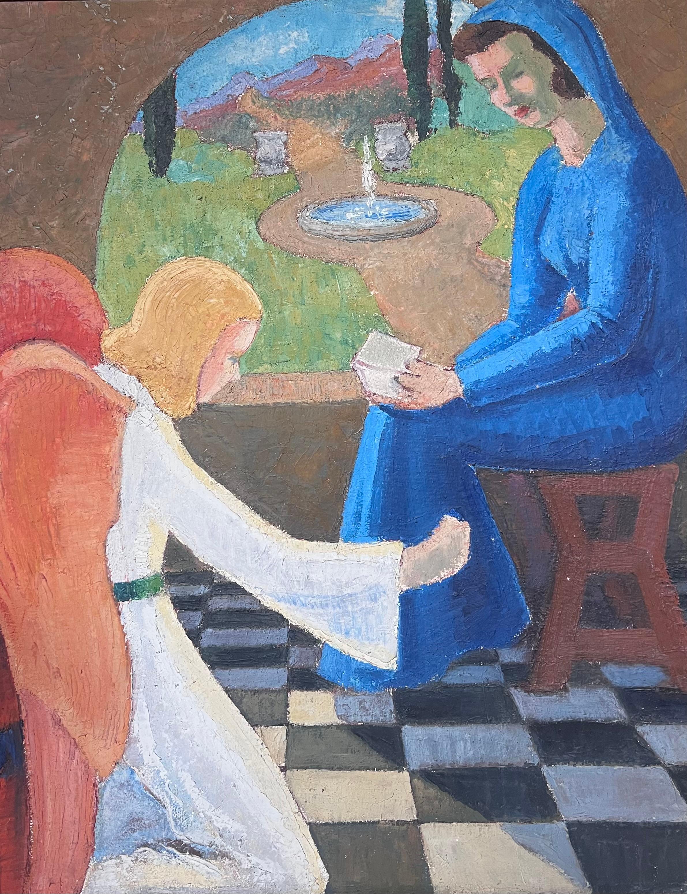 Große 1920er Jahre Französisch Nabis Schule Ölgemälde The Annunciation Maria & Engel – Painting von circle of Maurice Denis (1870–1943)
