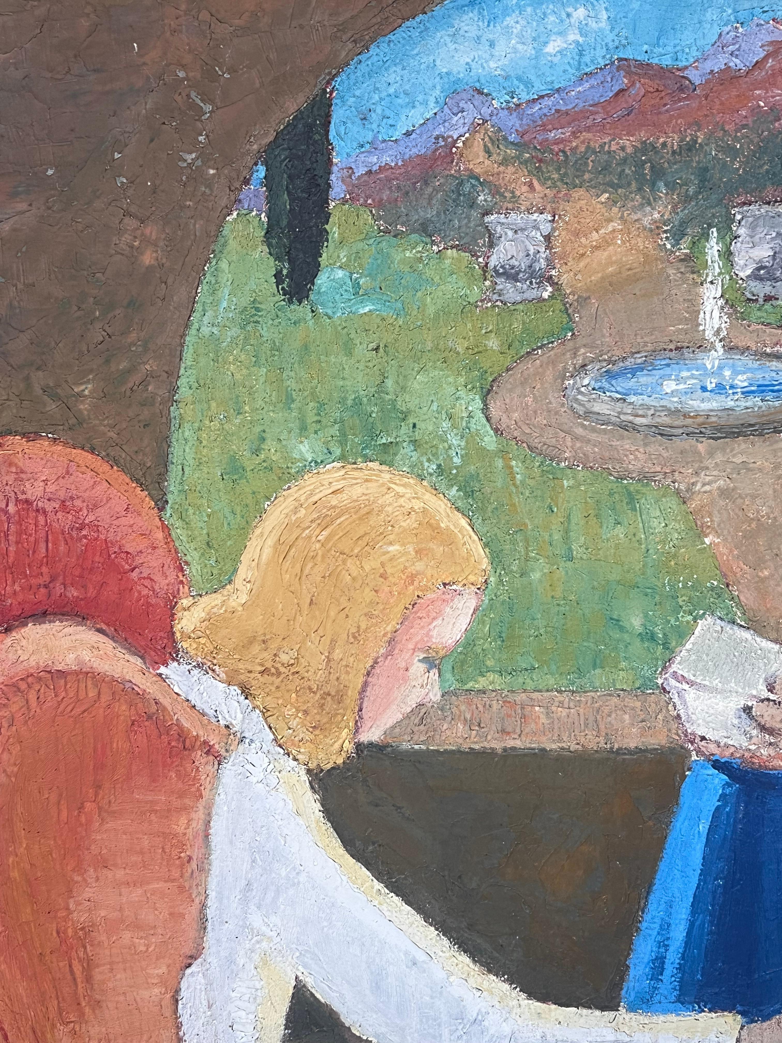 Große 1920er Jahre Französisch Nabis Schule Ölgemälde The Annunciation Maria & Engel (Moderne), Painting, von circle of Maurice Denis (1870–1943)