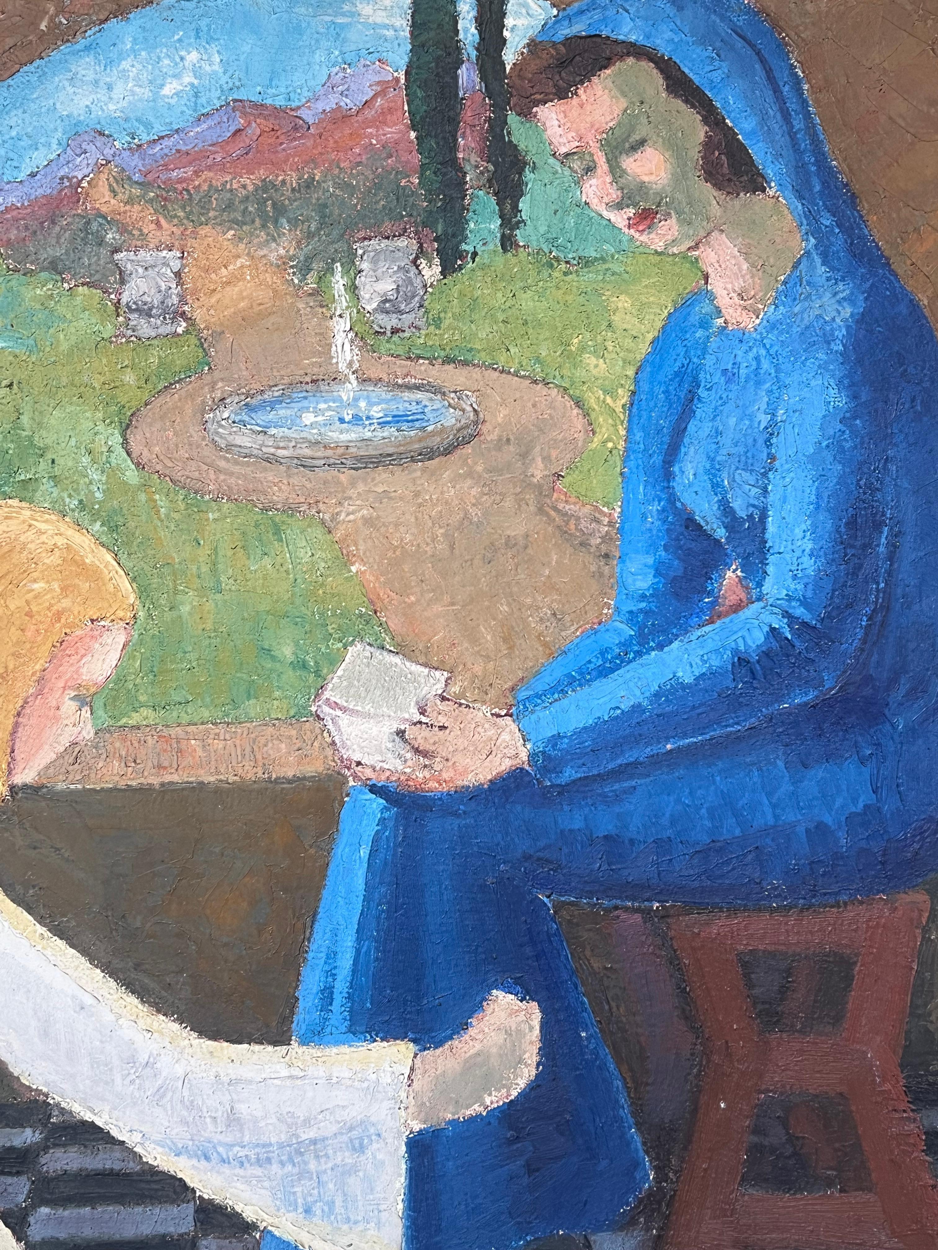 Große 1920er Jahre Französisch Nabis Schule Ölgemälde The Annunciation Maria & Engel (Braun), Portrait Painting, von circle of Maurice Denis (1870–1943)