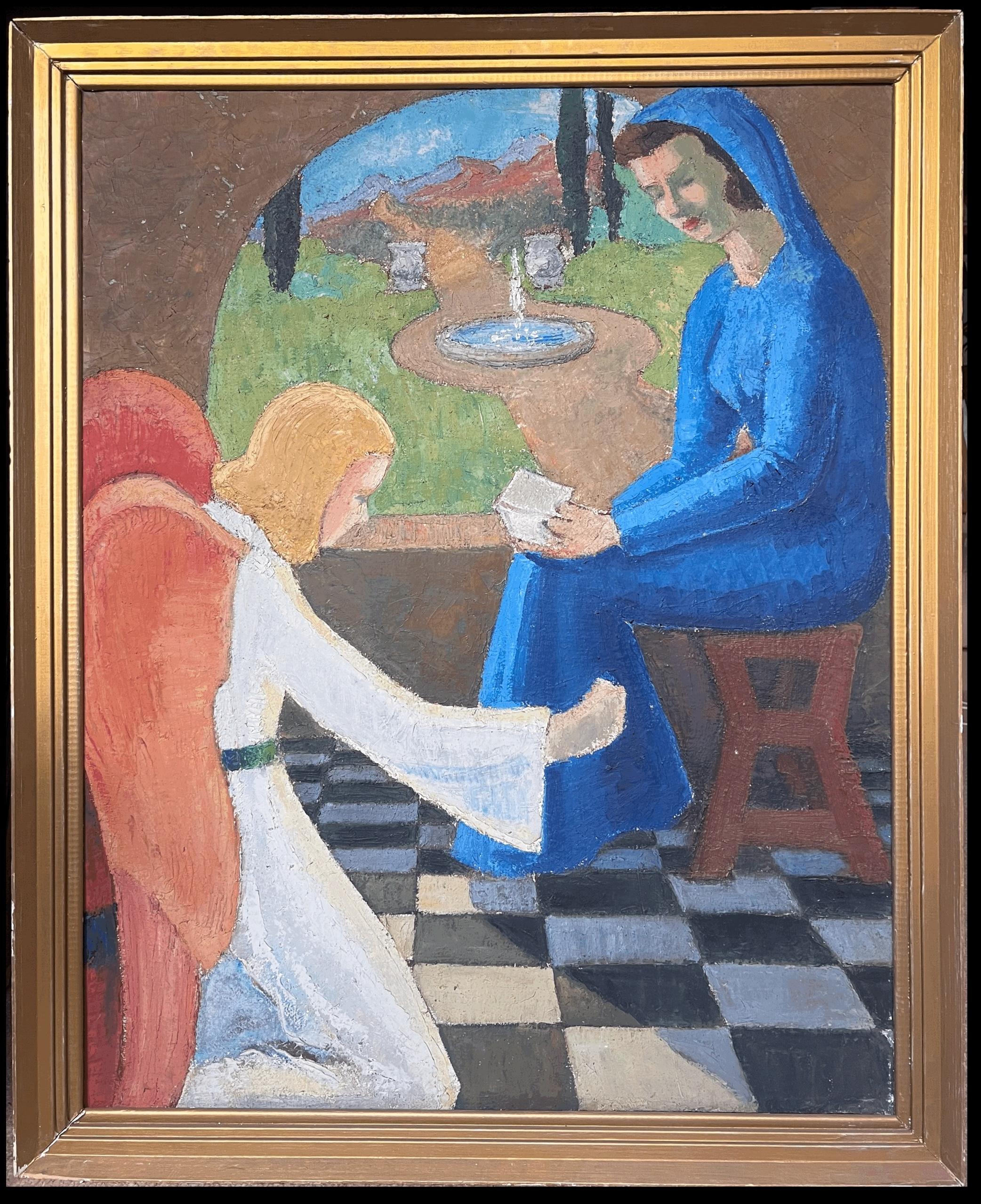 Large 1920's French Nabis School Oil Painting The Annunciation Mary & Angel