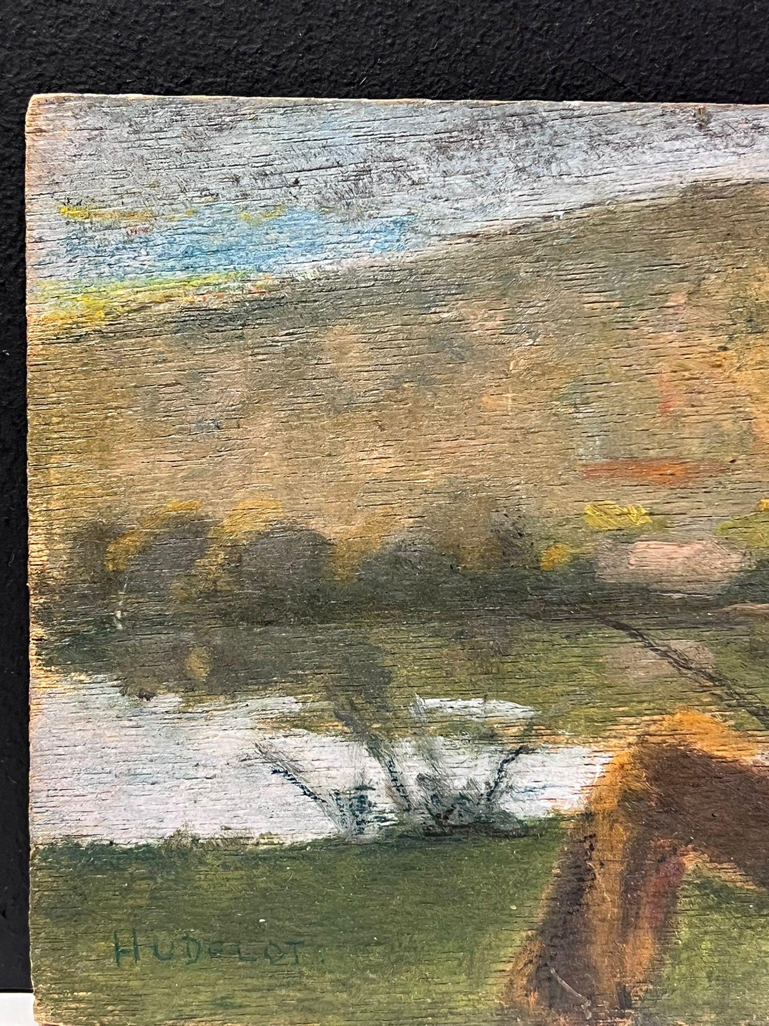 Pescatore contemplativo vicino al fiume Pittura a olio dell'inizio del XX secolo Impressionista francese - Figurative Painting Marrone di circle of Max Luce