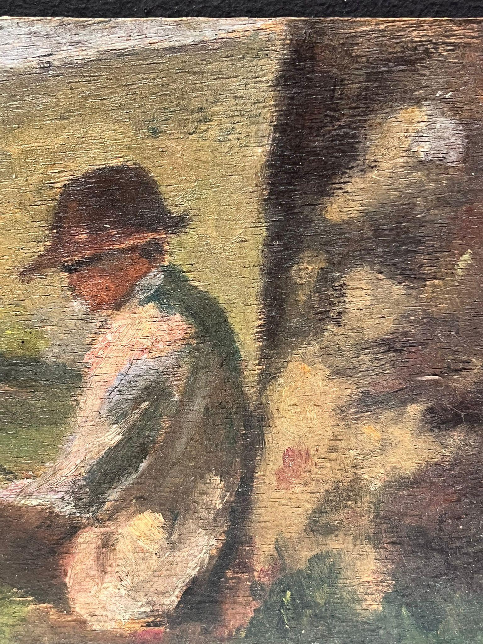 Pescatore contemplativo vicino al fiume Pittura a olio dell'inizio del XX secolo Impressionista francese in vendita 1
