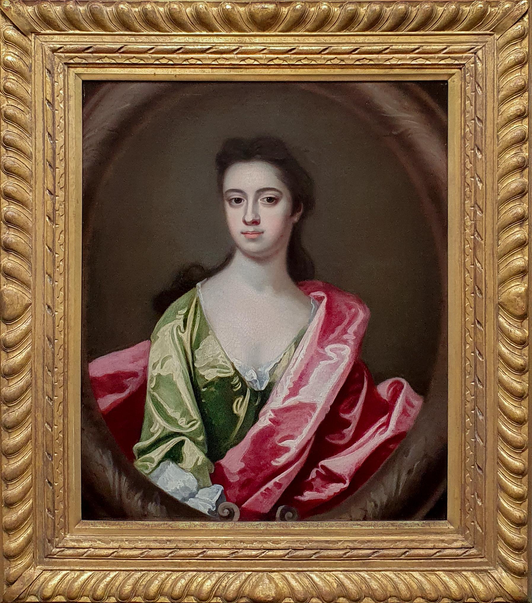 (Circle of) Michael Dahl Portrait Painting - Portrait of a Lady in a Green Dress c.1710 Antique oil on canvas; Michael Dahl