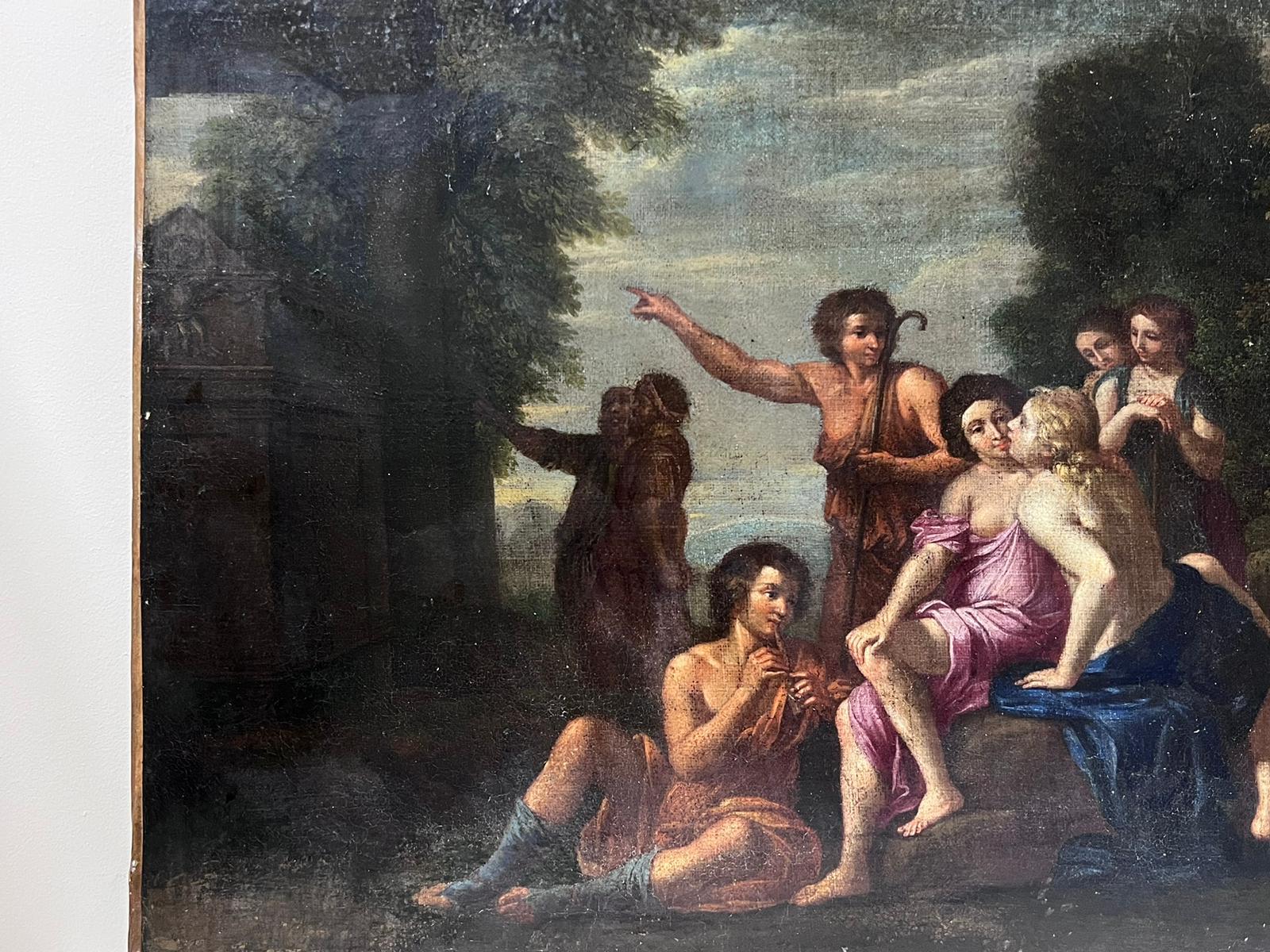 Peinture à l'huile de style Old Master français du 17e siècle Figures semi-nues en robe classique en vente 1
