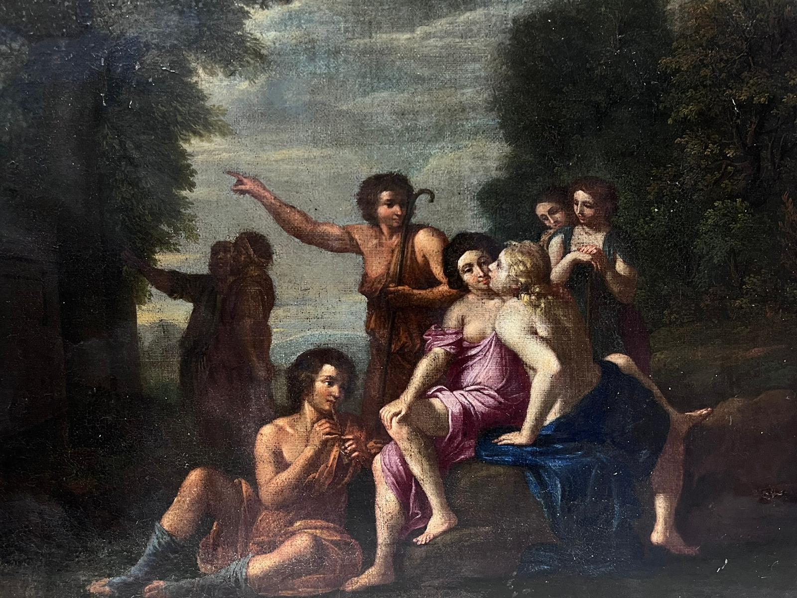 Peinture à l'huile de style Old Master français du 17e siècle Figures semi-nues en robe classique en vente 2