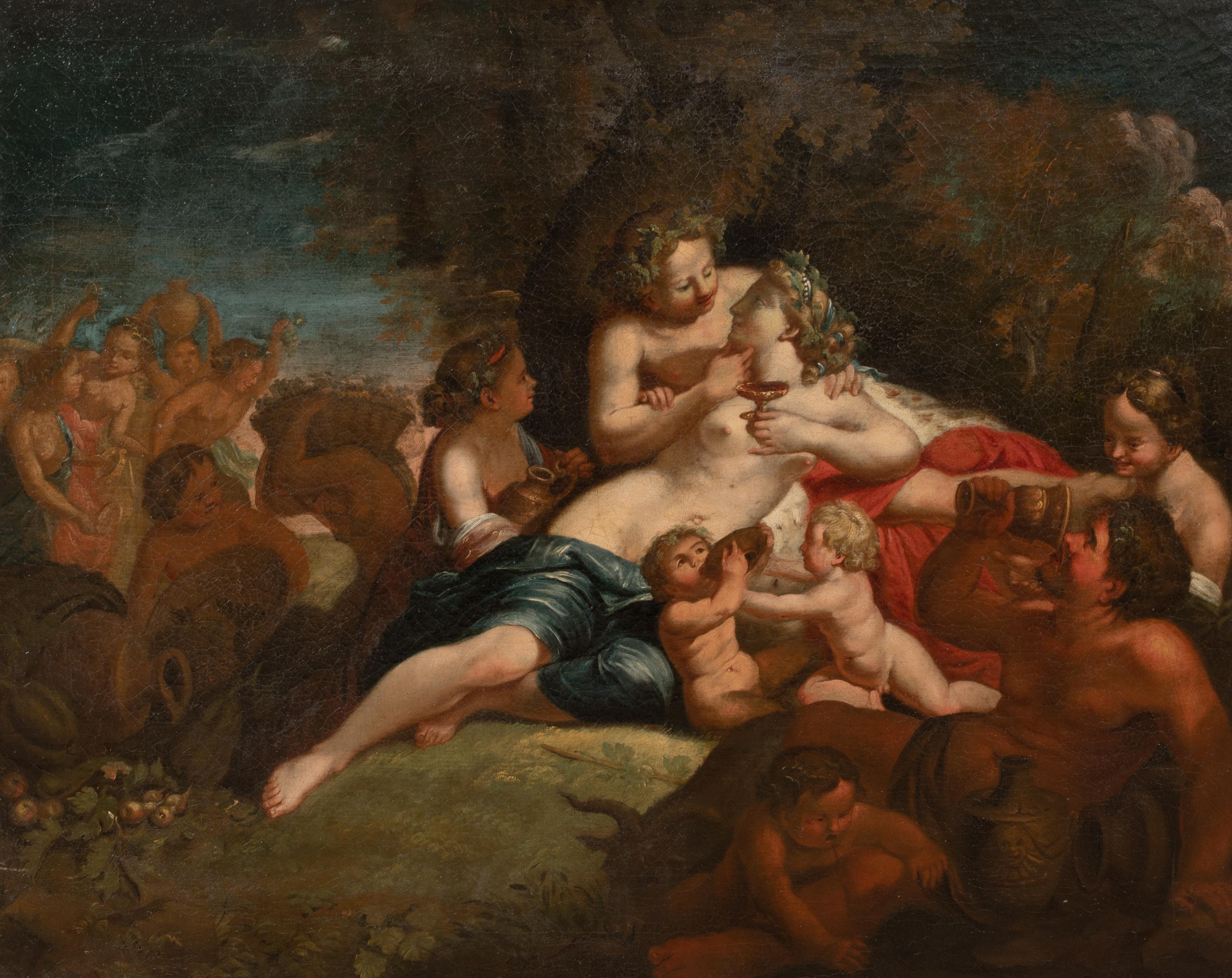 Bacchus und Ariadne, 17. Jahrhundert  Schule von Nicolas POUSSIN (1594-1665) (Braun), Portrait Painting, von (Circle of) Nicolas Poussin