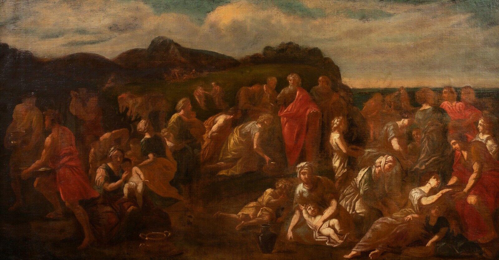 (Circle of) Nicolas Poussin Landscape Painting - Jesus Feeding The 5000, 17th Century  