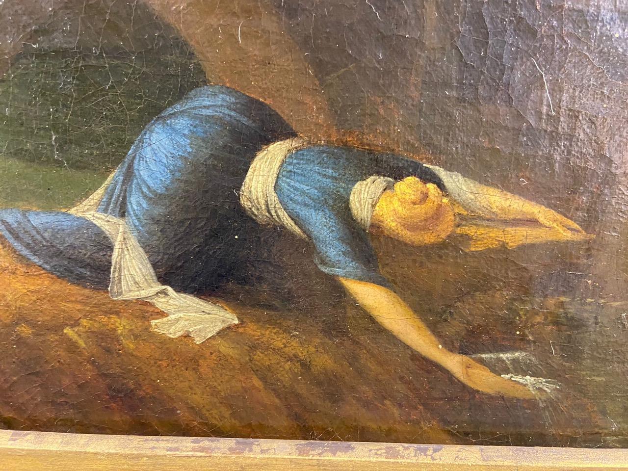 Dopo Nicolas Poussin
Scena romantica
Olio su tela 
38,5 pollici x 48,5 pollici (cornice)
25 pollici x 39 pollici (tela)

Tipica di Poussin è la composizione del quadro qui presentato con figure piccole e in forte movimento in un ampio paesaggio. La