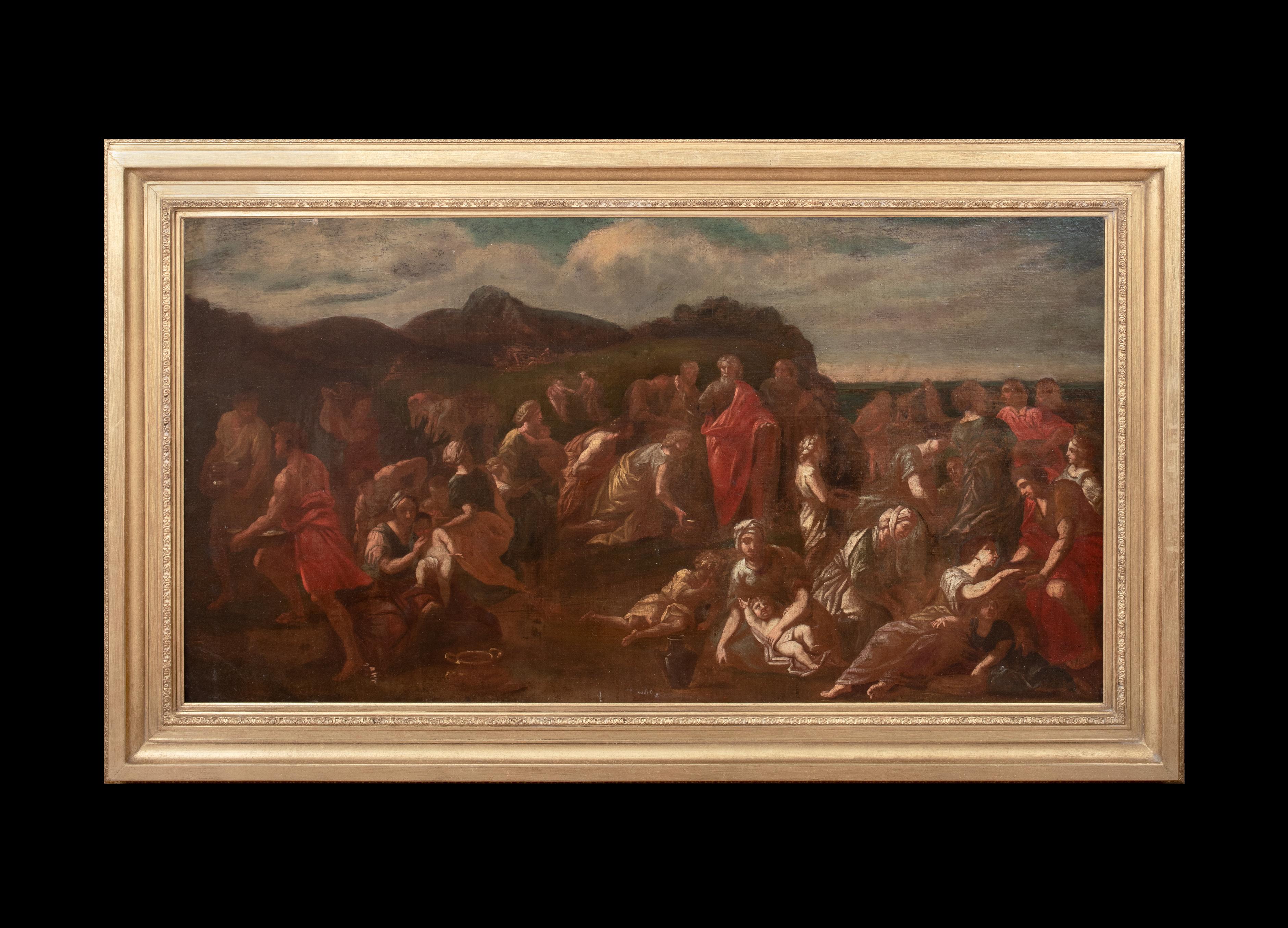 Moses & The Israelites Gathering Manna In The Wilderness, 17th Century - Painting by (Circle of) Nicolas Poussin