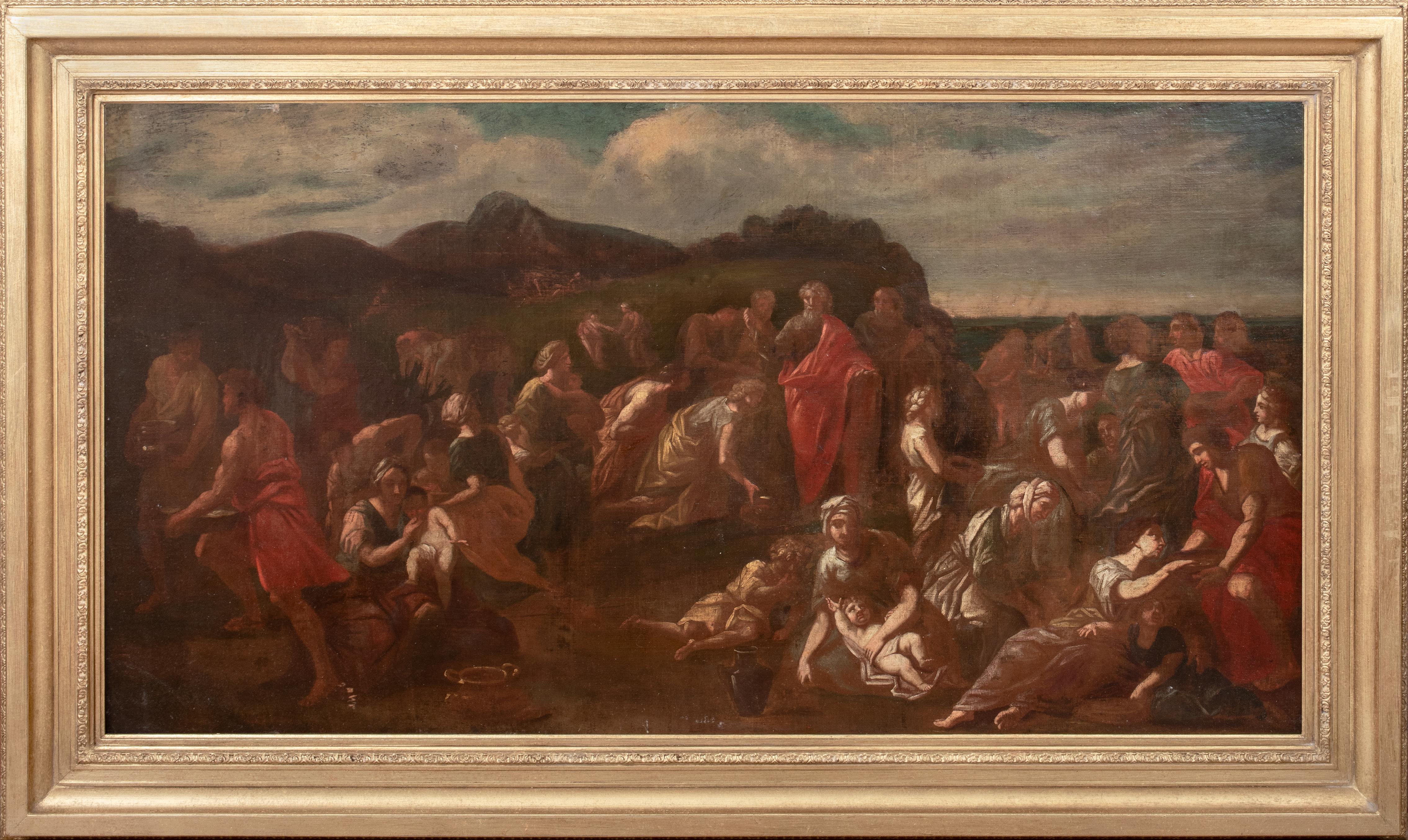 (Circle of) Nicolas Poussin Figurative Painting - Moses & The Israelites Gathering Manna In The Wilderness, 17th Century