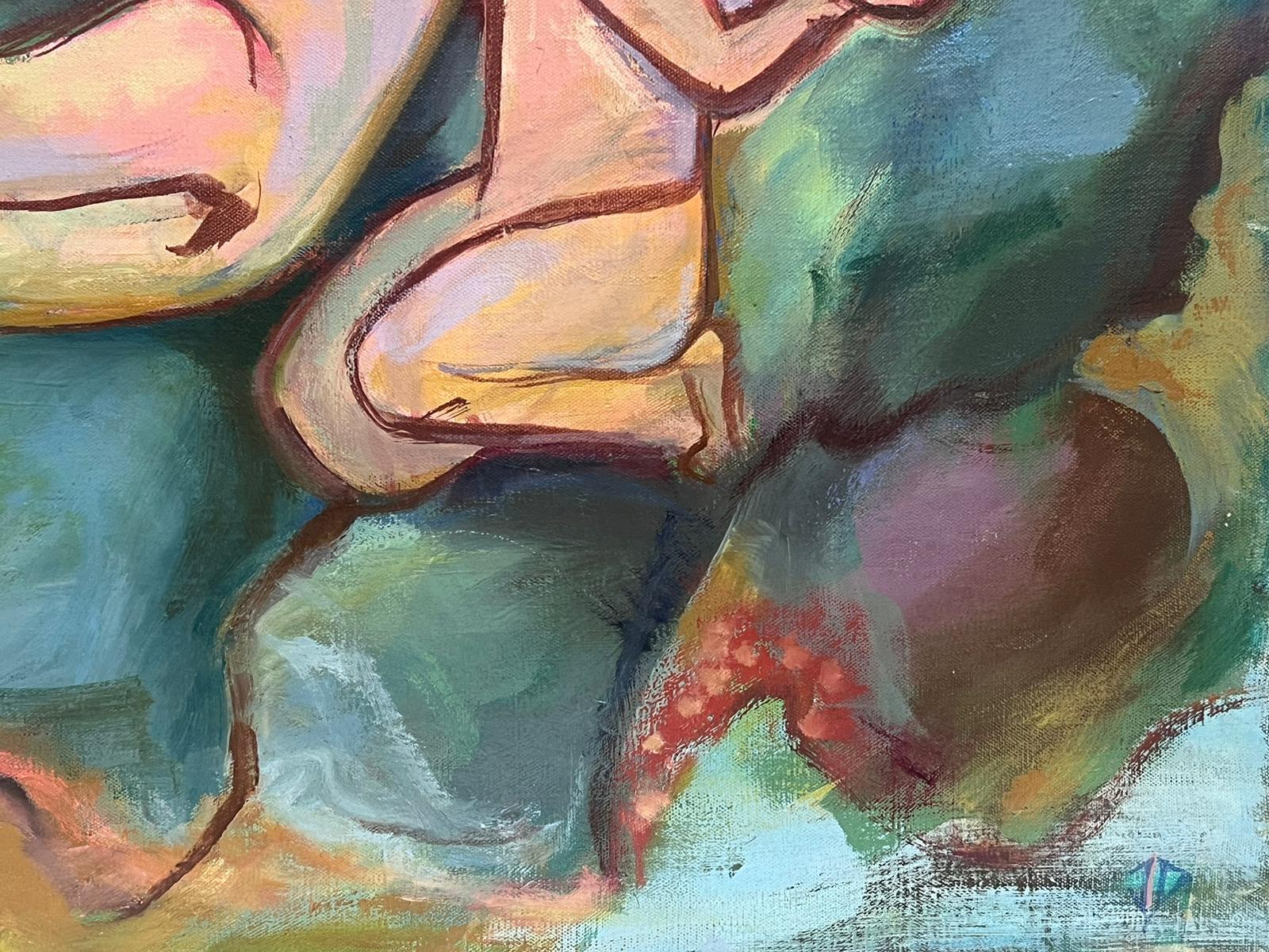 Riesige 1950er Jahre Französisch Modernist Öl mythologischen rosa Akte auf felsigen Küste (Moderne), Painting, von circle of Pablo Picasso