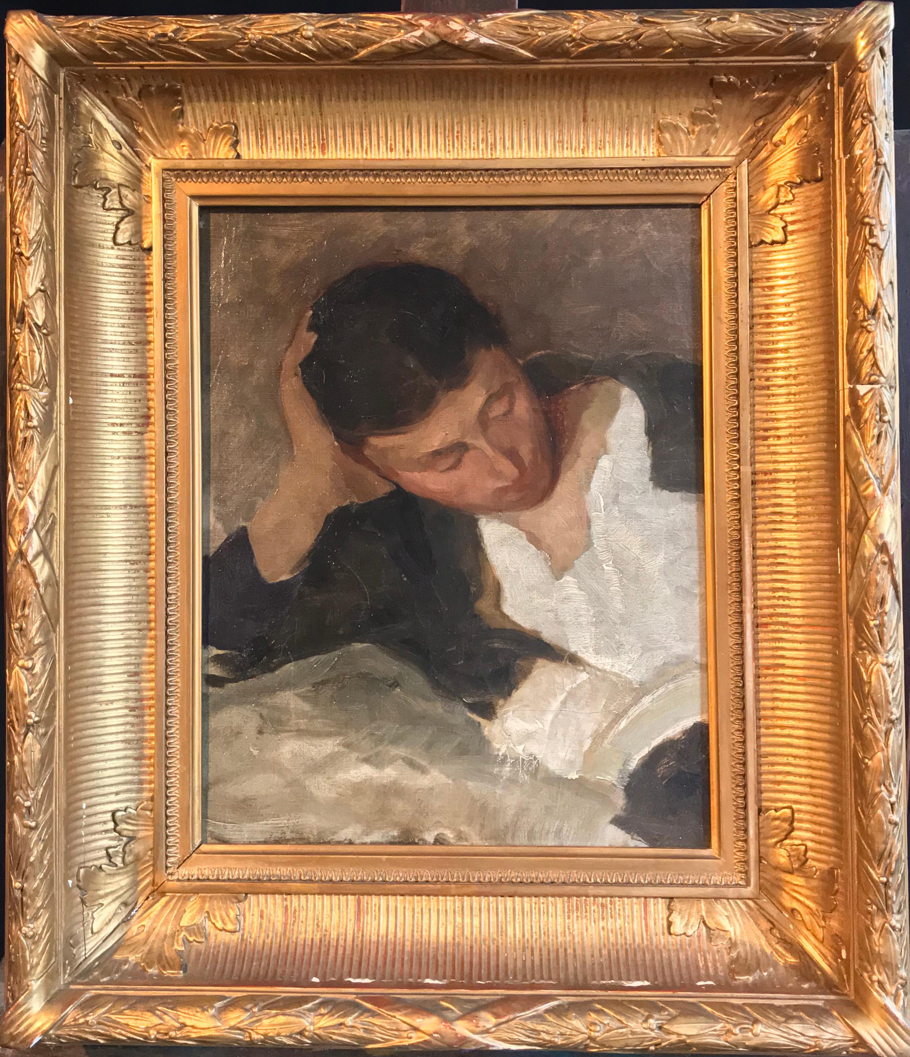 Portrait of a Woman
French School, circa 1890's
oil painting on canvas, framed
canvas: 16 x 13 inches
framed: 24 x 22 x 4 inches

provenance: private collection, Provence, France

Very fine original French Impressionist oil painting, dating to the