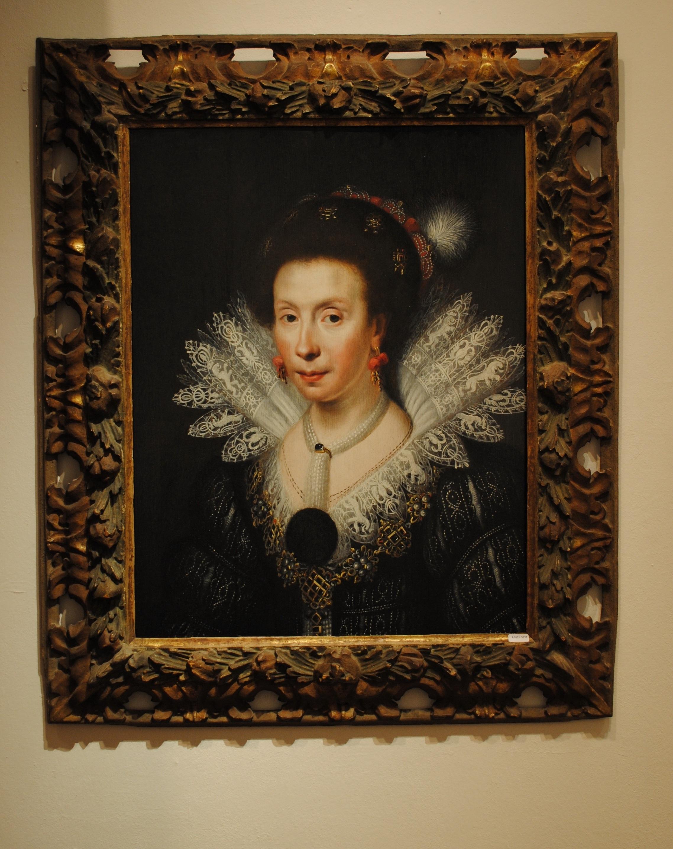 Portrait of a lady in a lace collar. - Flemish School Painting by Circle of Paul van Somer 