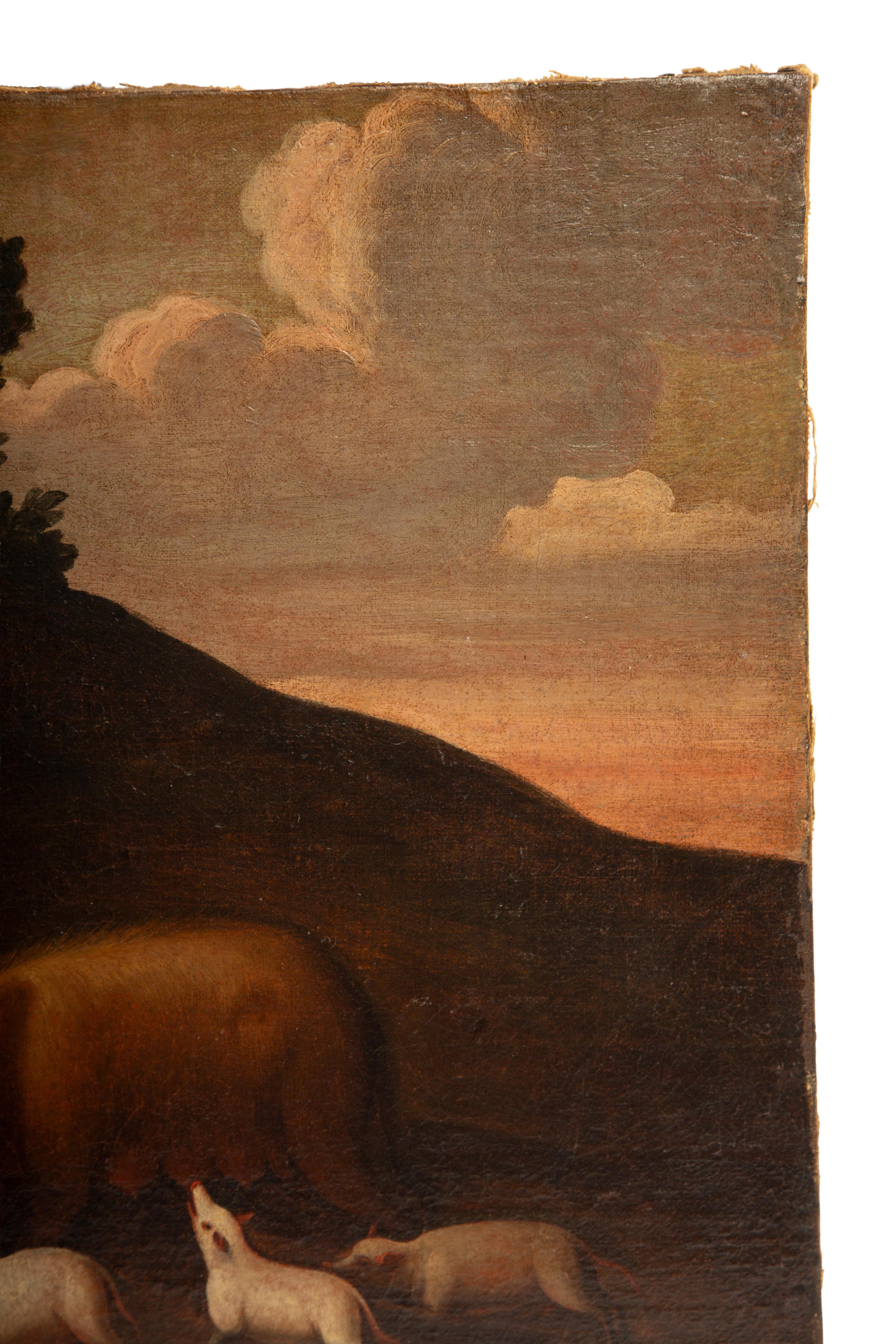 Der Kreis des Paulus Potter, Die Freude der Schweine, 17. Jahrhundert Niederländisches Goldenes Zeitalter (Leinwand) im Angebot
