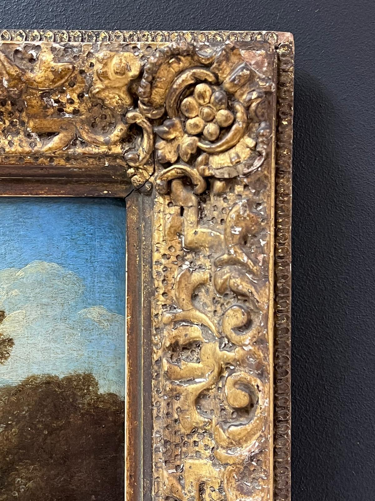 Fino óleo sobre tabla de un viejo maestro italiano del siglo XVII San John y Cristo en un paisaje 5