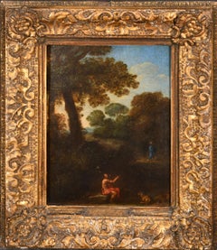 Fino óleo sobre tabla de un viejo maestro italiano del siglo XVII San John y Cristo en un paisaje