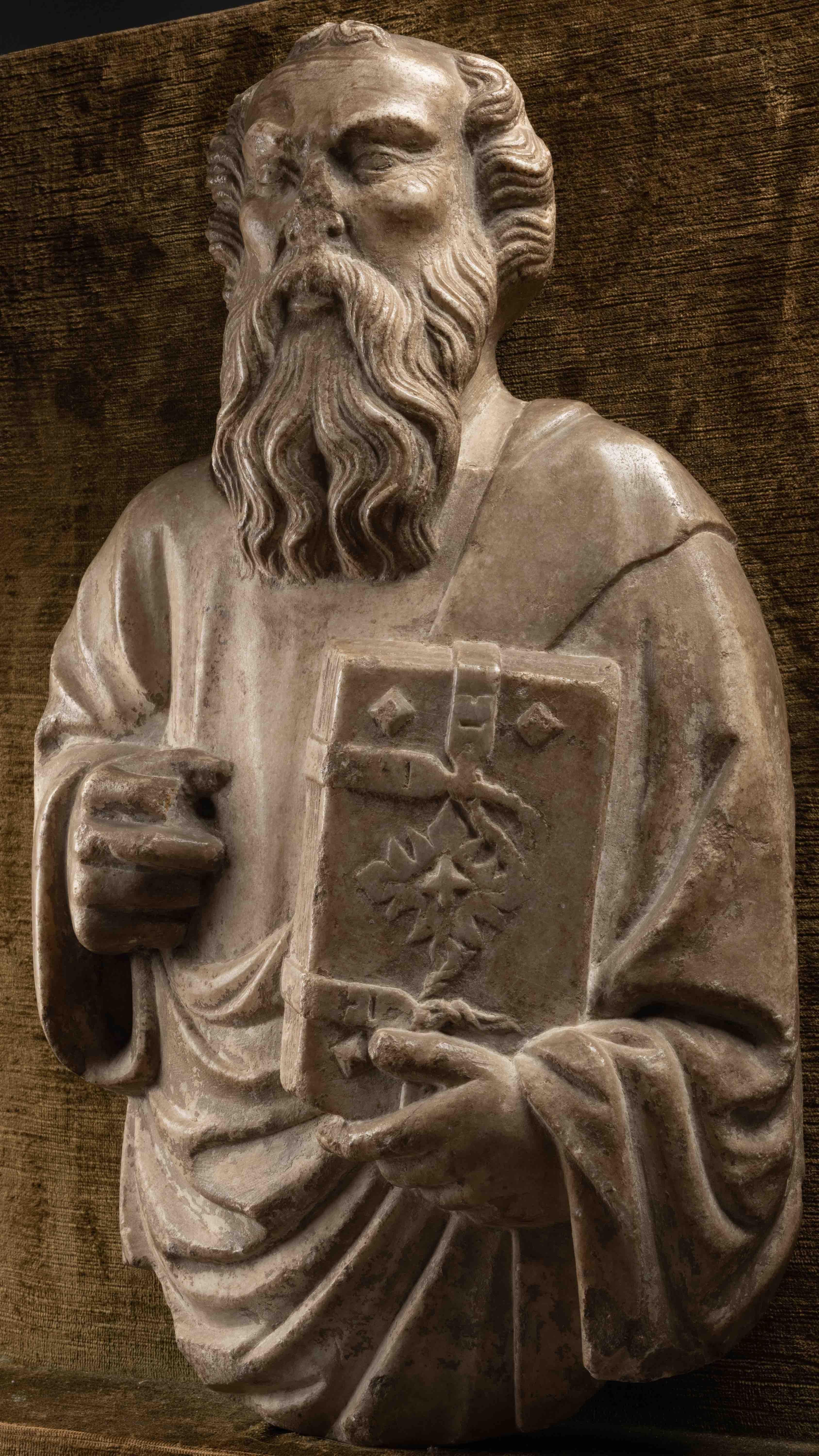 Cerchio di Pierpaolo e Jacobello Dalle Masegne (Venezia, fine XIV secolo)
San Bartolomeo
alto rilievo 'en applique' 
marmo bianco
52 x 30 x 14 cm

Provenienza : 

Collection'S nel Sud della Francia dal 197O
Probabilmente  Collezione 