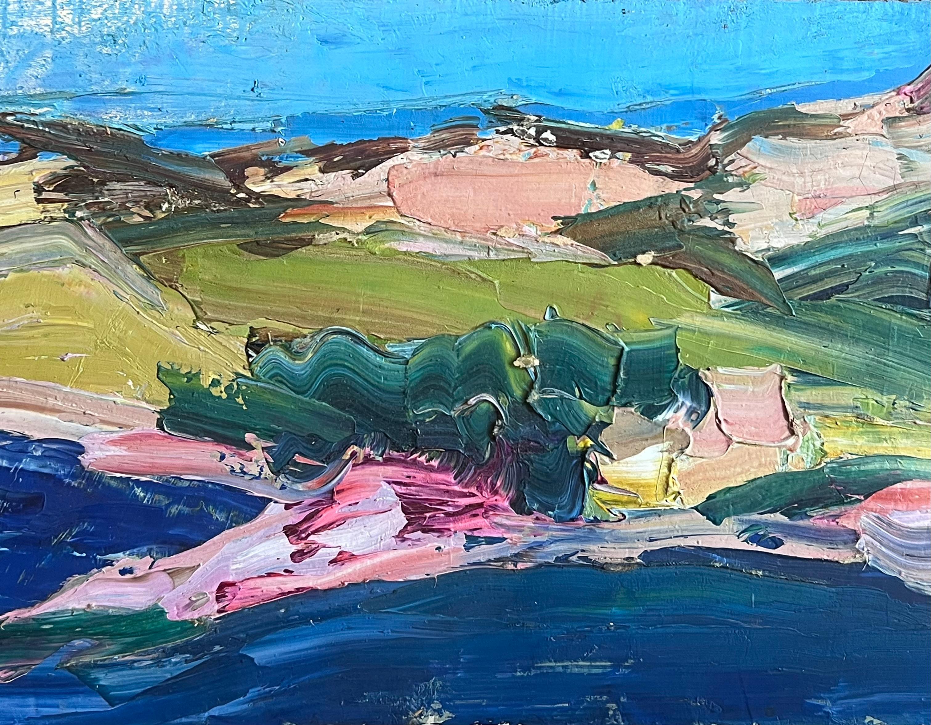 Mid 20th Century South of France Thickly Painted Landscape Oil Painting - Blue Landscape Painting by circle of Pierre Ambrogiani