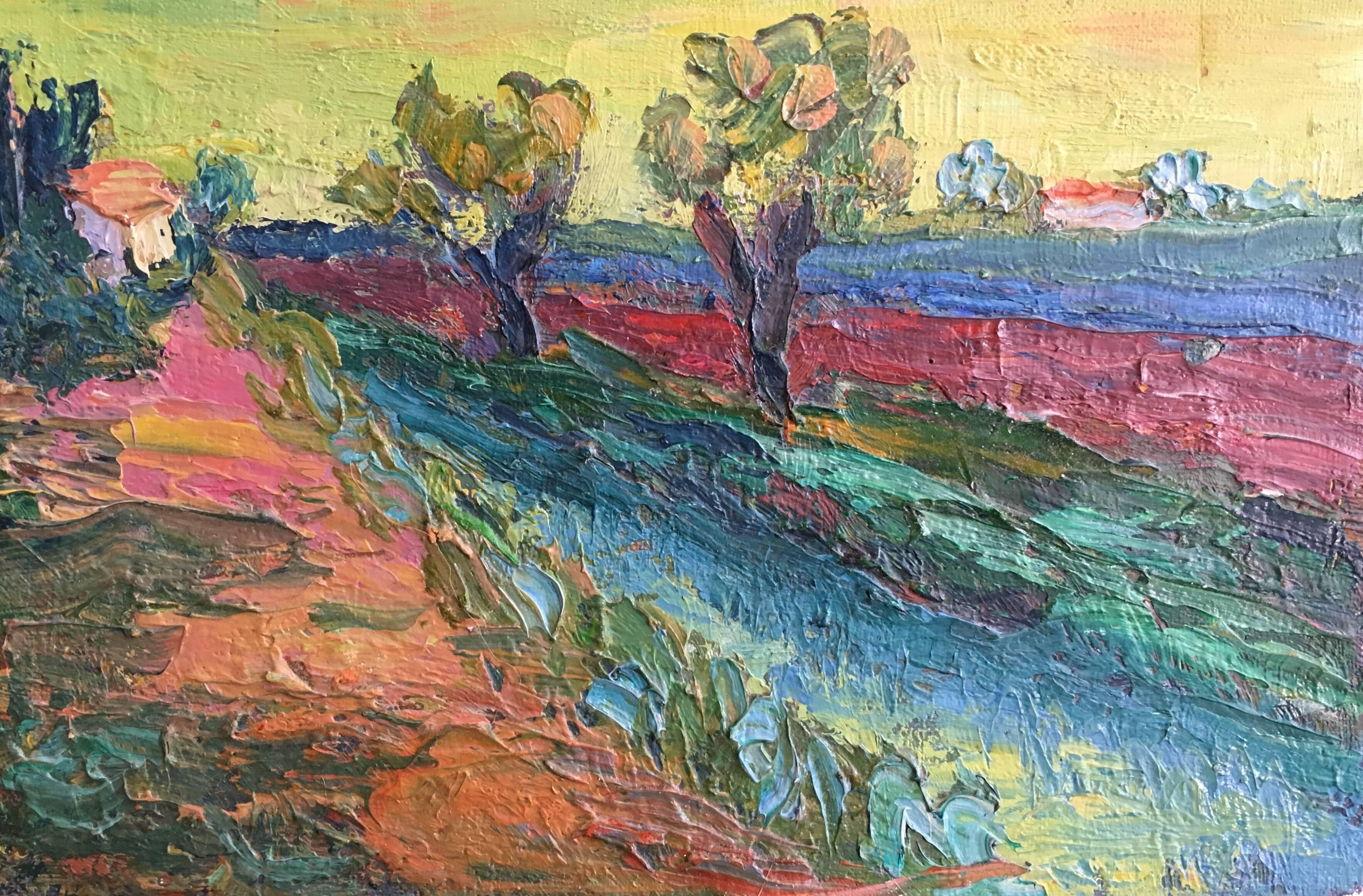 (circle of) Pierre Ambrogiani  Landscape Painting - Expressionist French Landscape, Bright Colours, Oil Painting
