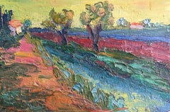 Retro Expressionist French Landscape, Bright Colours, Oil Painting