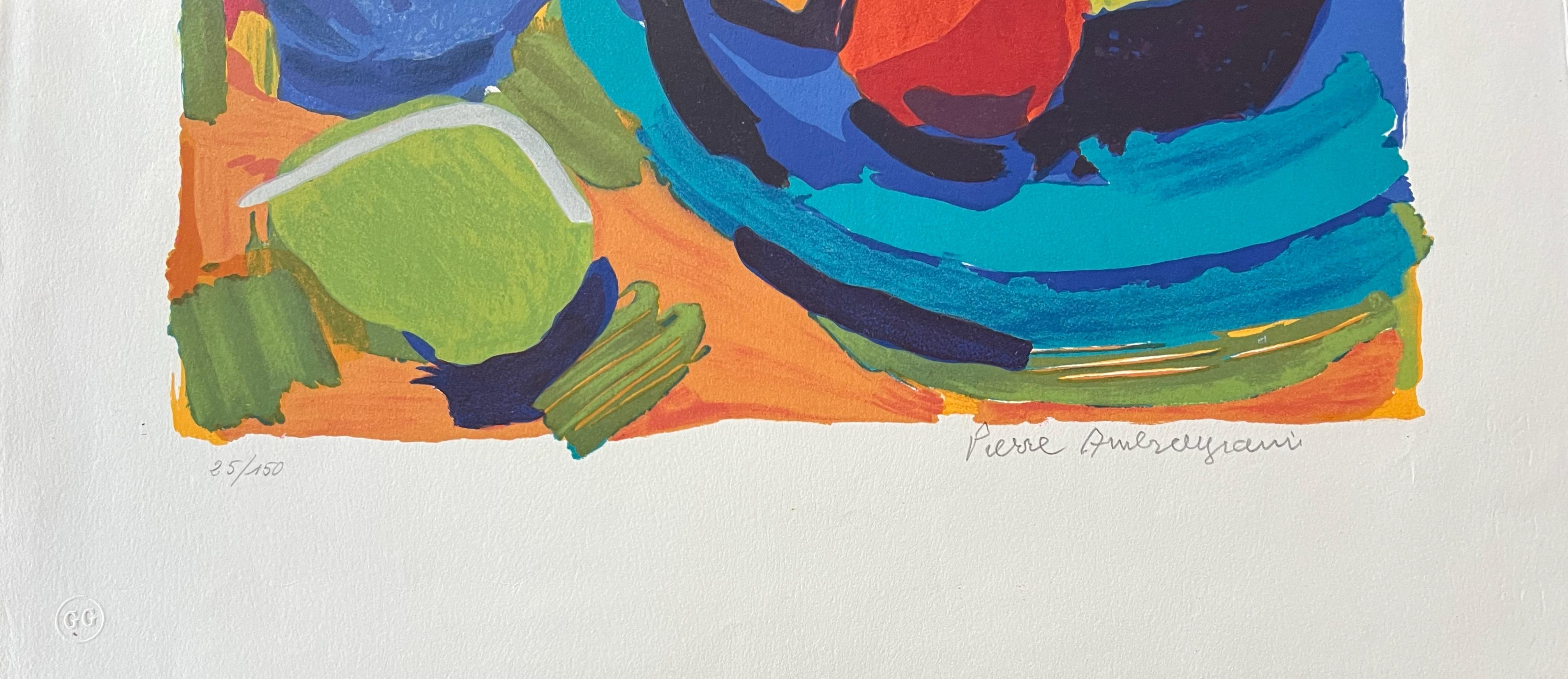 This colorful lithograph is part of my private collection.
It is a limited edition , 1 print available, signed and numbered 25/150. It is in very good condition. Vibrant and colorful.