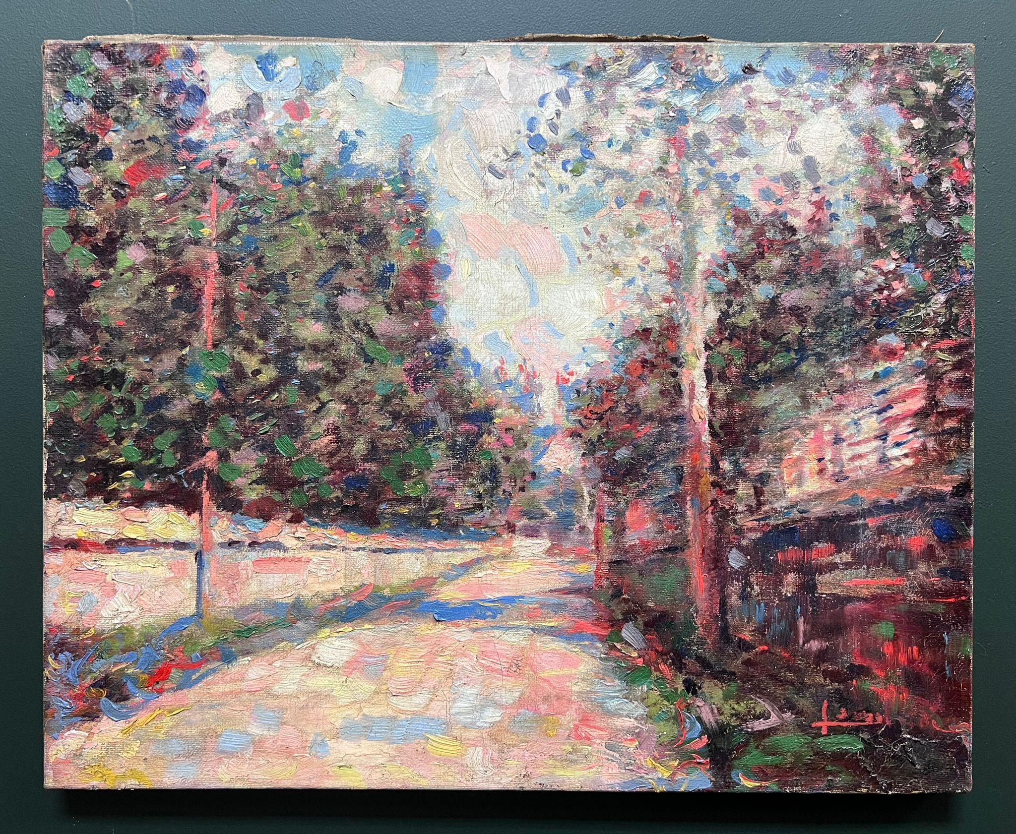 Fein c. 1900's Französisch Impressionist Ölgemälde Buntes Dorf Straßenansicht – Painting von circle of Pierre Auguste Renoir