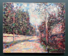 Fine c. 1900's French Impressionist Oil Painting Colorful Village Street View