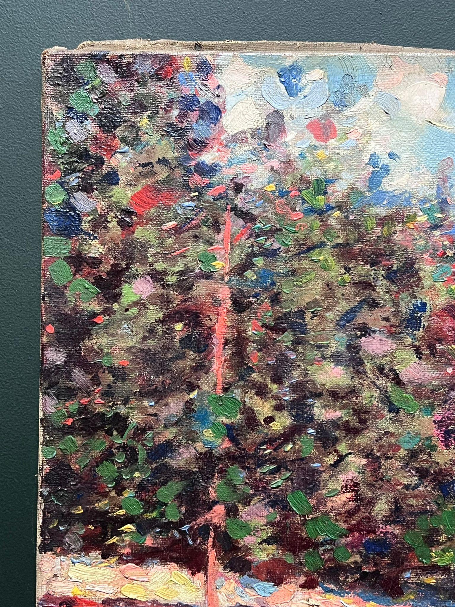 Fein c. 1900's Französisch Impressionist Ölgemälde Buntes Dorf Straßenansicht (Impressionismus), Painting, von circle of Pierre Auguste Renoir