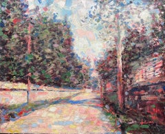 Fine c. 1900's French Impressionist Oil Painting Colorful Village Street View