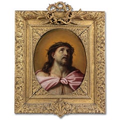 Fino óleo italiano del siglo XVII sobre lienzo Cabeza de Jesucristo coronado de espinas