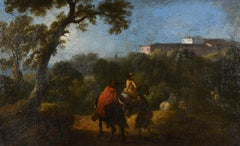 Fine 17th Century Flemish Baroque Old Master Oil Painting Figures in Landscape