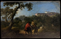 Fine 17th Century Flemish Baroque Old Master Oil Painting Figures in Landscape