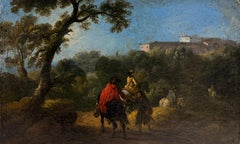 Fine 17th Century Flemish Baroque Old Master Oil Painting Figures in Landscape