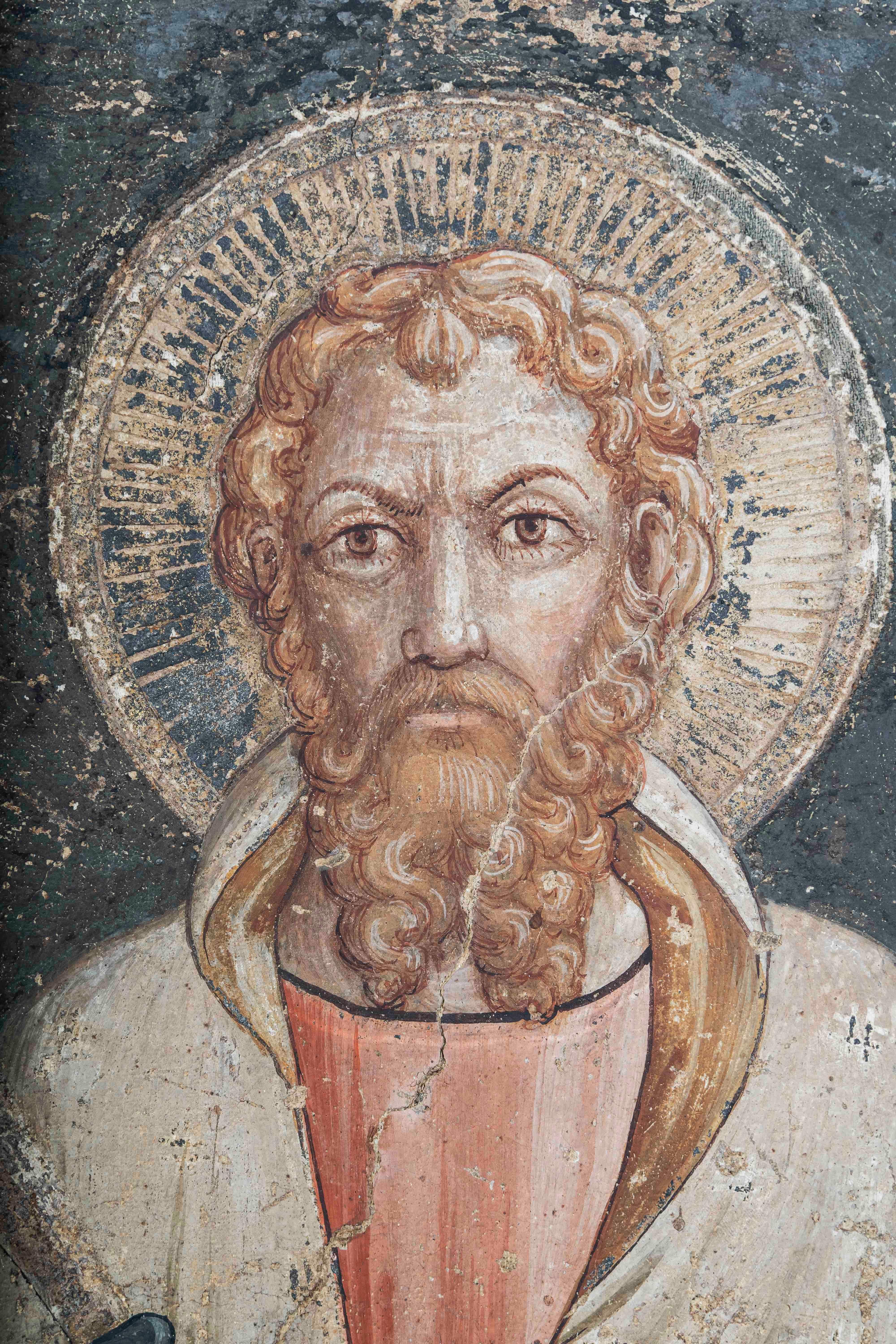 Der Kreis von Pietro Cavallini (Rom, 1250-1330)u2028
St. Bartholomäusu2028
Fresko auf Leinwand übertragen
Umbrien, 14. Jahrhundertu202866.5 x 40 cm

Provenienz:
Sammlung von Raymond Van Marle (Den Haag, 1887 - Perugia, 1936), Solomeo (Perugia,
