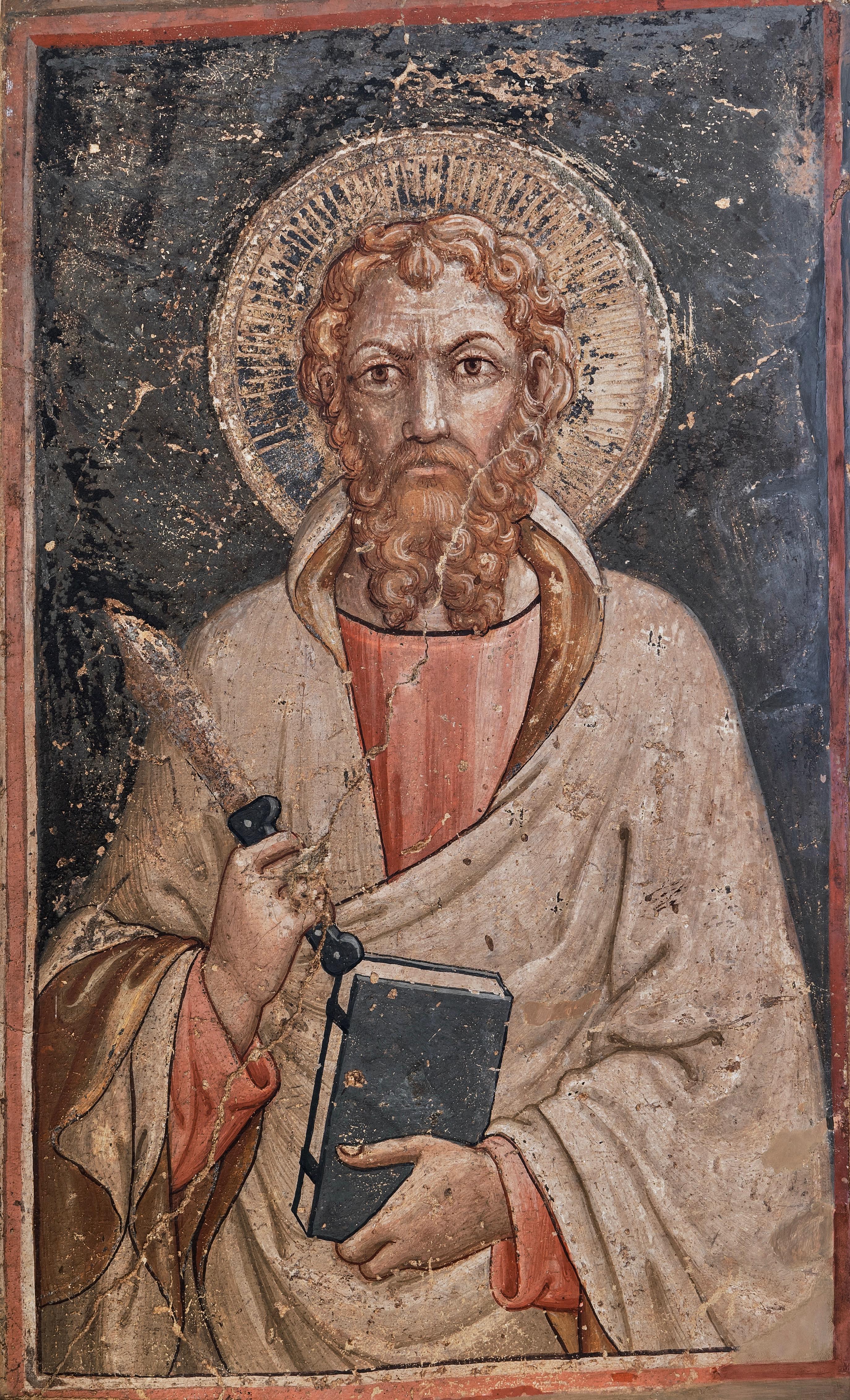 Kreis von Pietro Cavallini – St. Bartholomew – 14. Jahrhundert Fresco (Mittelalterlich) im Angebot