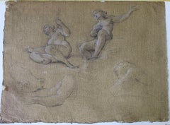 Vintage 18th Century Italian Old Master Drawing Nude Figure Sketches Male & Female