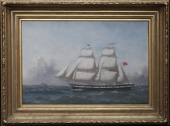 Antique Sailship in Full Rig - British Victorian nautical seascape marine oil painting