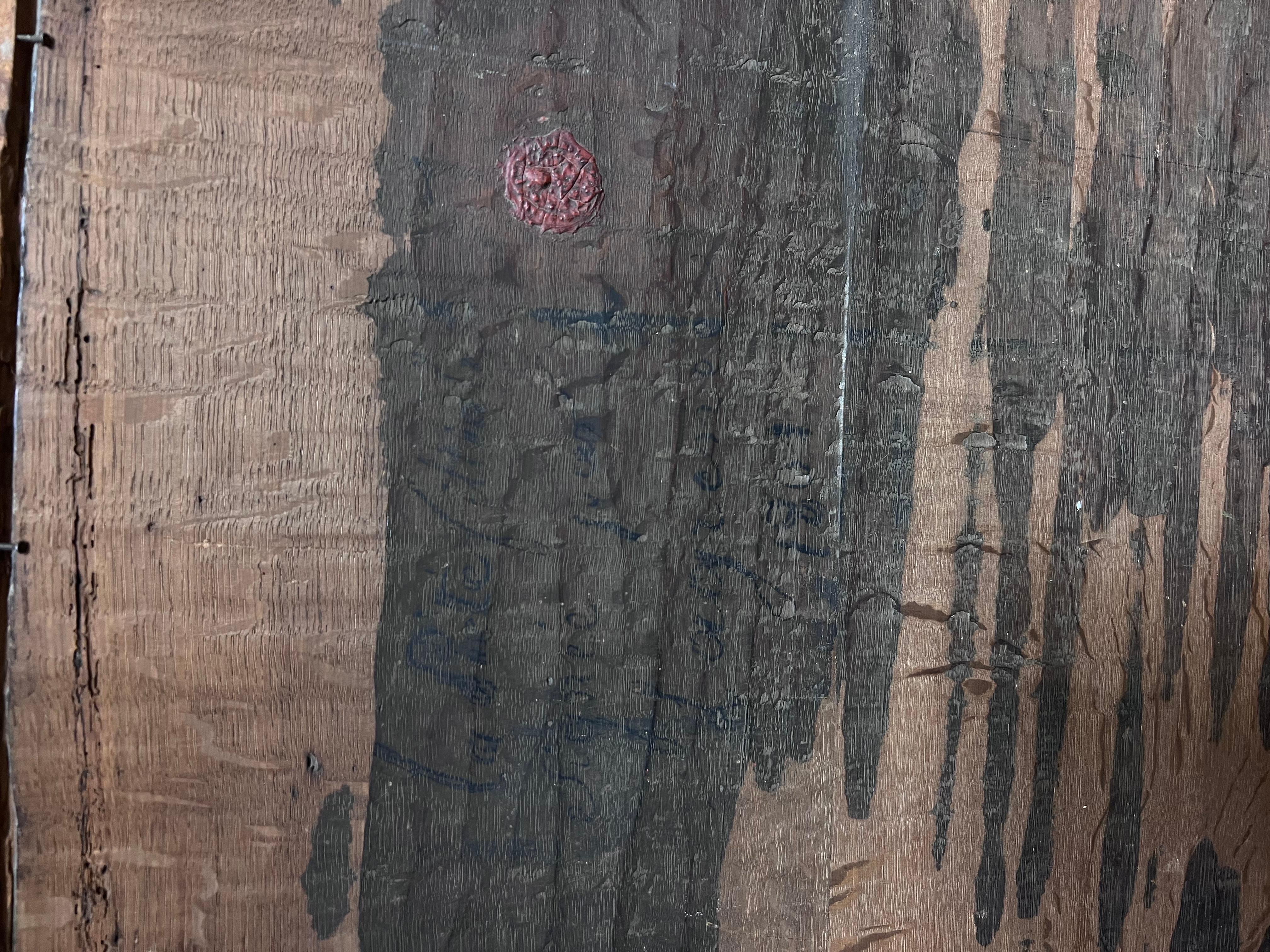 Pregevole dipinto a olio barocco fiammingo del XVII secolo Carità romana grande pannello di Wood in vendita 5