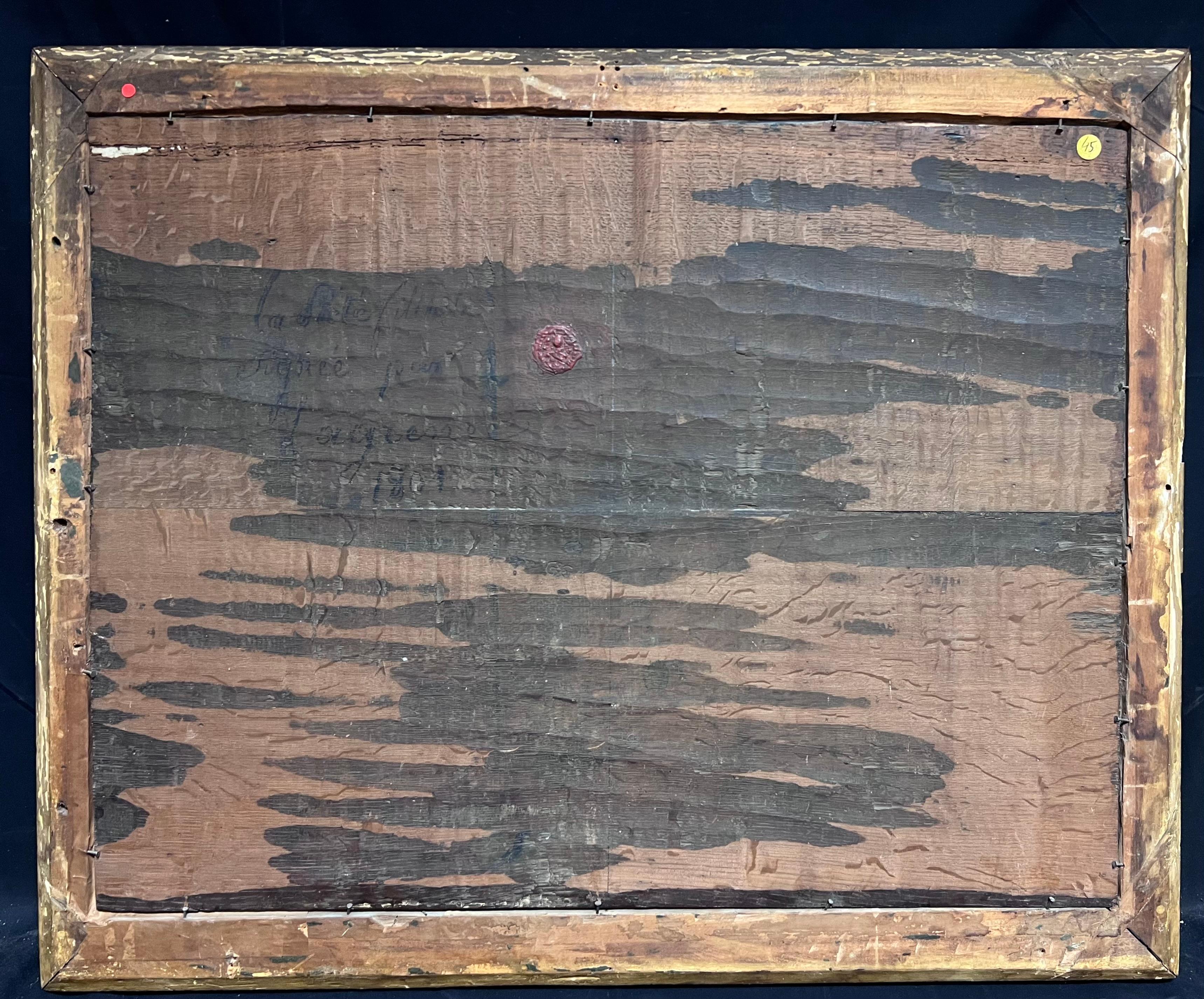 Pregevole dipinto a olio barocco fiammingo del XVII secolo Carità romana grande pannello di Wood in vendita 6
