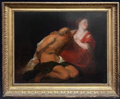Pintura al óleo barroca flamenca del siglo XVII Caridad romana Gran panel de madera