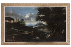 Huge 17th Century Italian Old Master Oil Painting Classical Landscape Figures