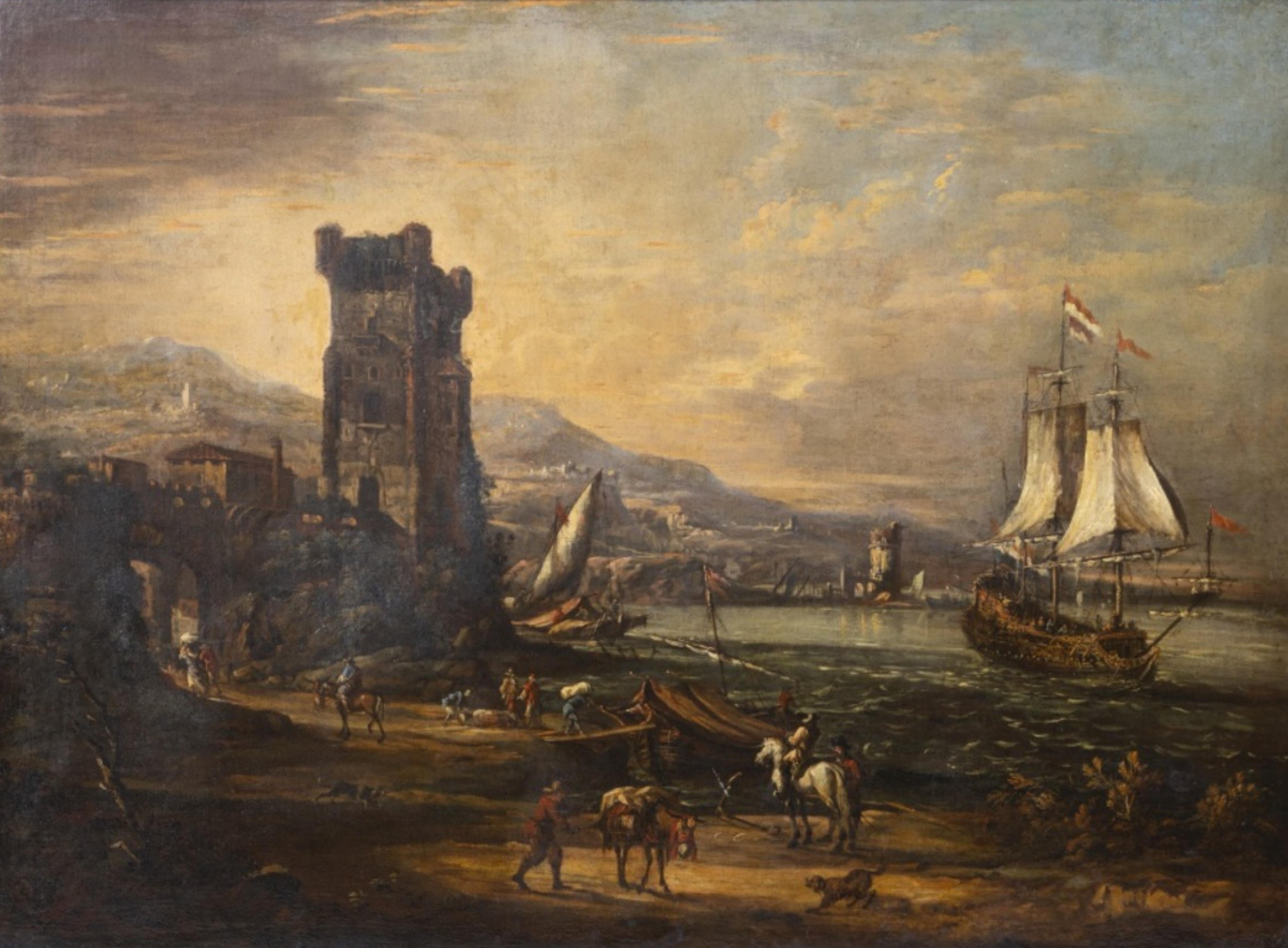 italien CIRCLE DE SALVATORE ROSA  « Portrait de port » 18ème siècle en vente